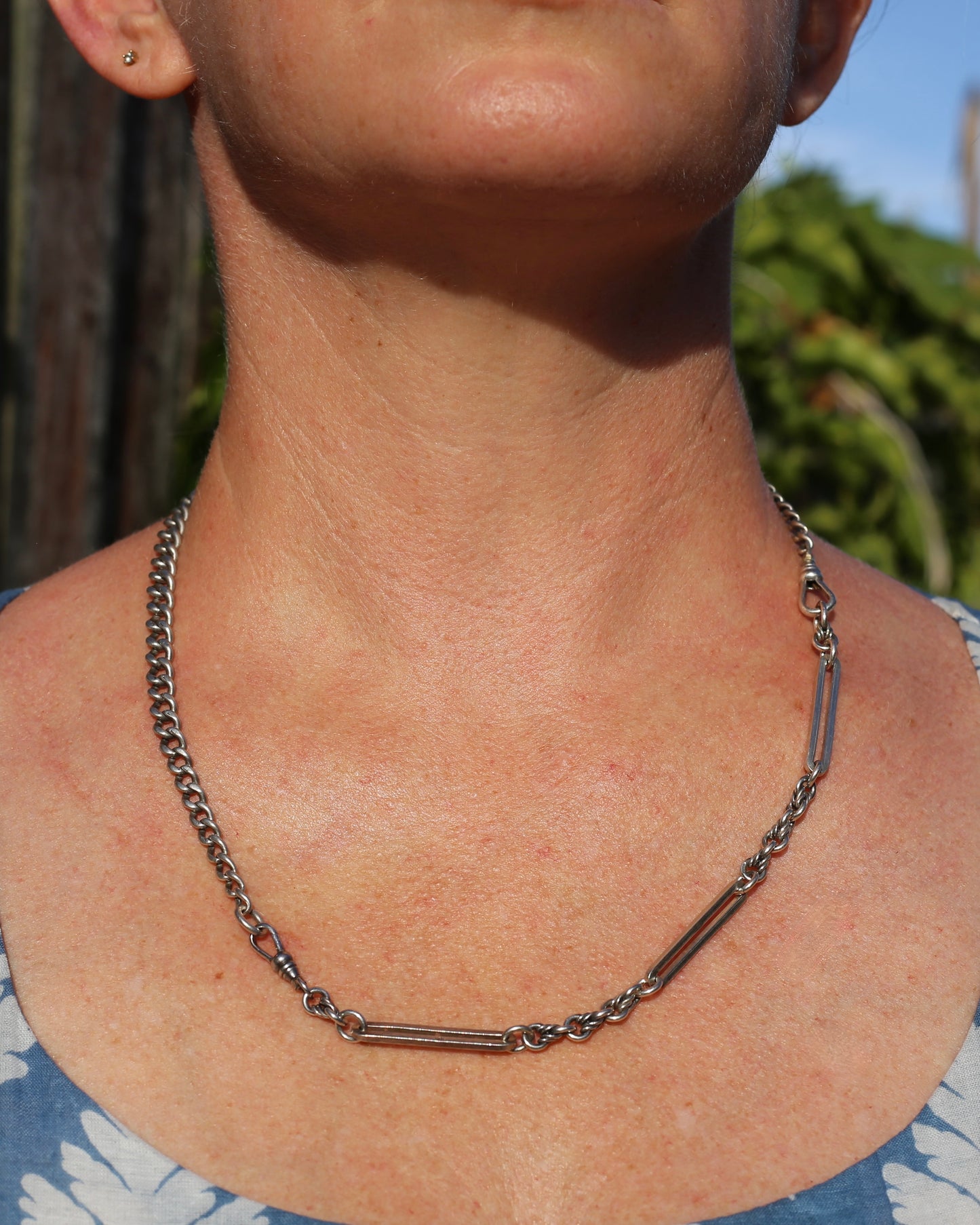 Love Link and Trombone Link Bracelet or Extender with Albert Clasp, Sterling Silver, 7.75 inches or 19.5cm, 11.88g