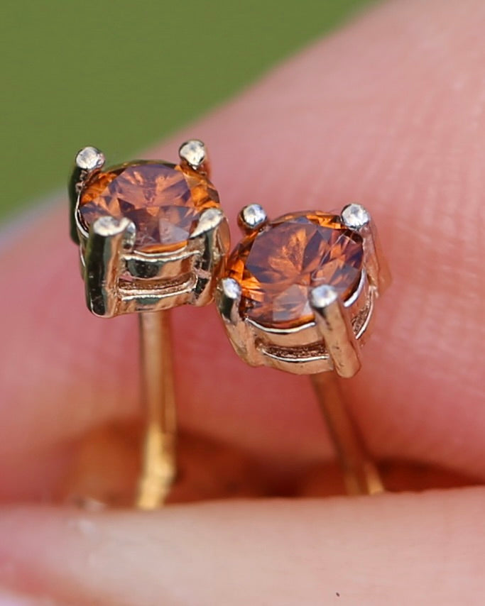 0.3ct Vibrant Burnt Orange Australian Zircon Studs, 9ct Yellow Gold, 0.48g