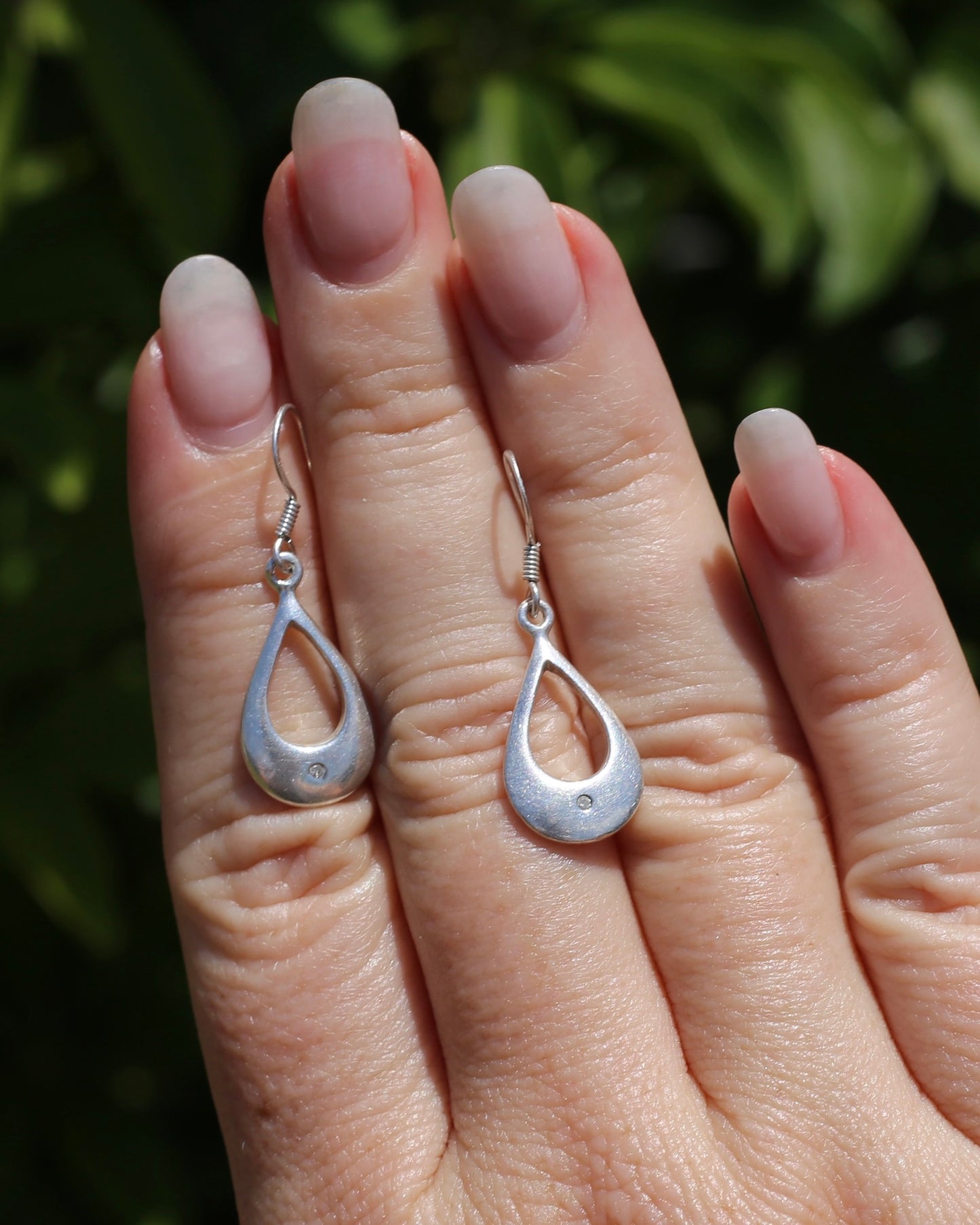 Sterling Silver & Diamond Tear Drop Ear Wire Drop Earrings, 3.3g