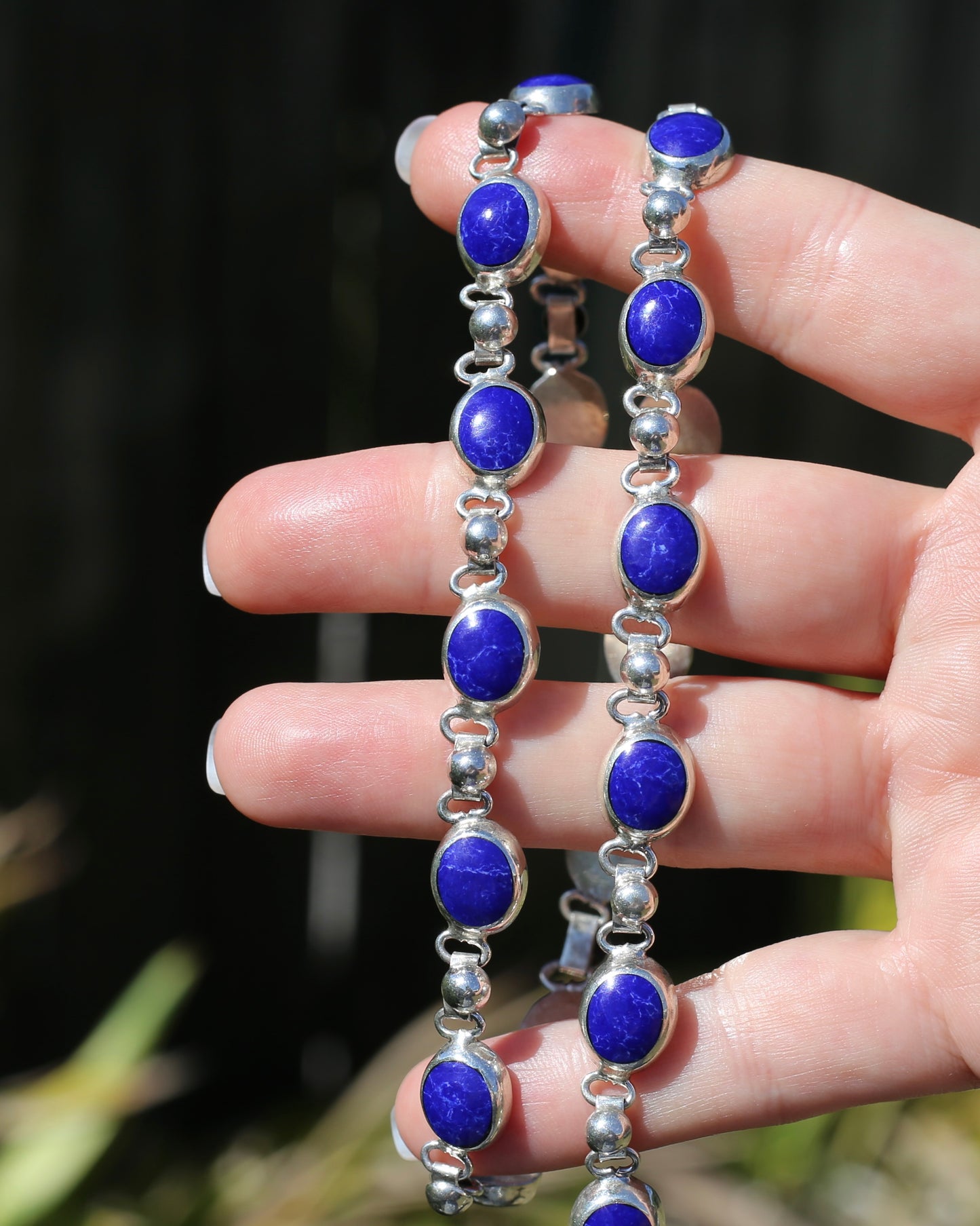 Vintage Mexican Bezel Set Lapis Necklace, 19 inches or 48cm, 51.6g