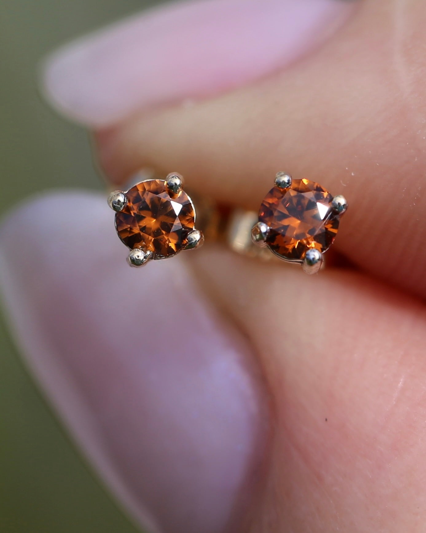0.3ct Vibrant Burnt Orange Australian Zircon Studs, 9ct Yellow Gold, 0.48g