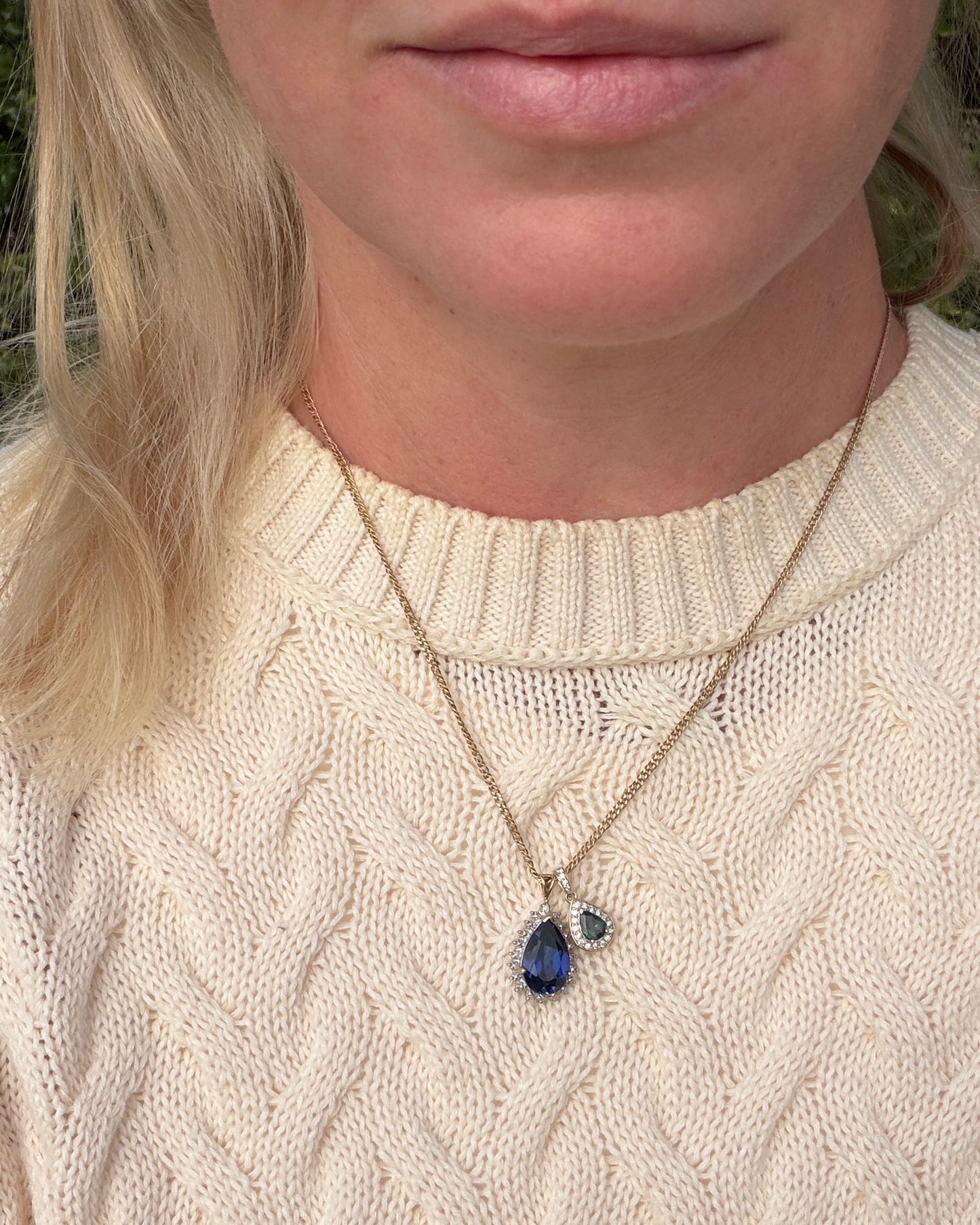 0.75ct Natural Green Parti and Natural Diamond Halo Pendant, 9ct Yellow Gold, 0.86g