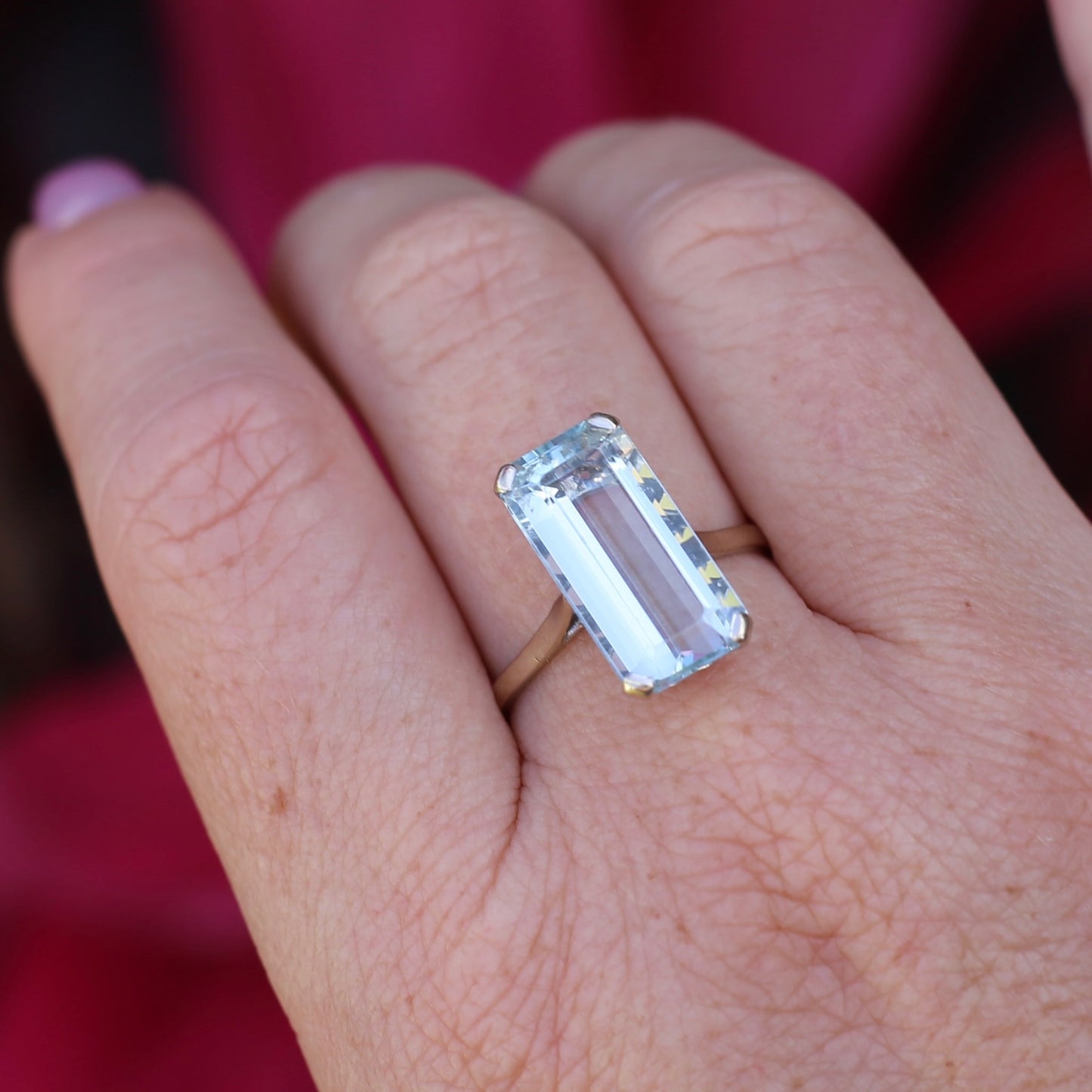 8.46ct Rectangular Step Cut Aquamarine in Hand Made French 18ct White Gold, size U1/2 (offering a free re-size on this)