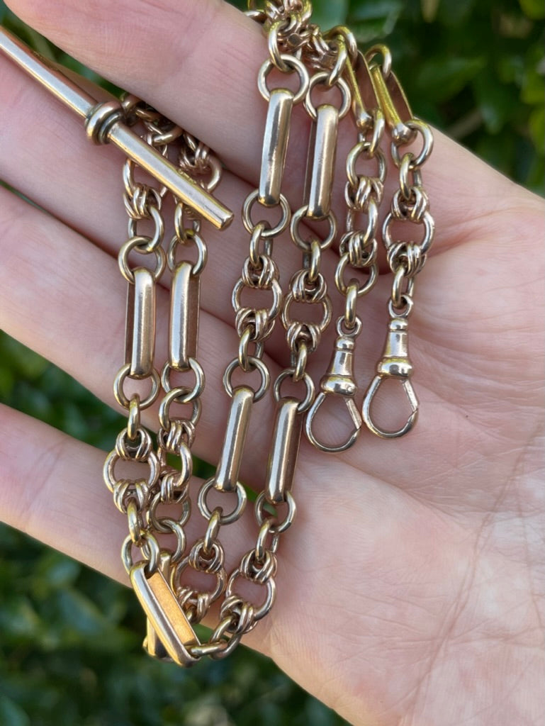 Vintage Rose Gold Square Link American Watch Chain with Bolt and Albert  Clasps, 10ct Rose Gold,7.6g