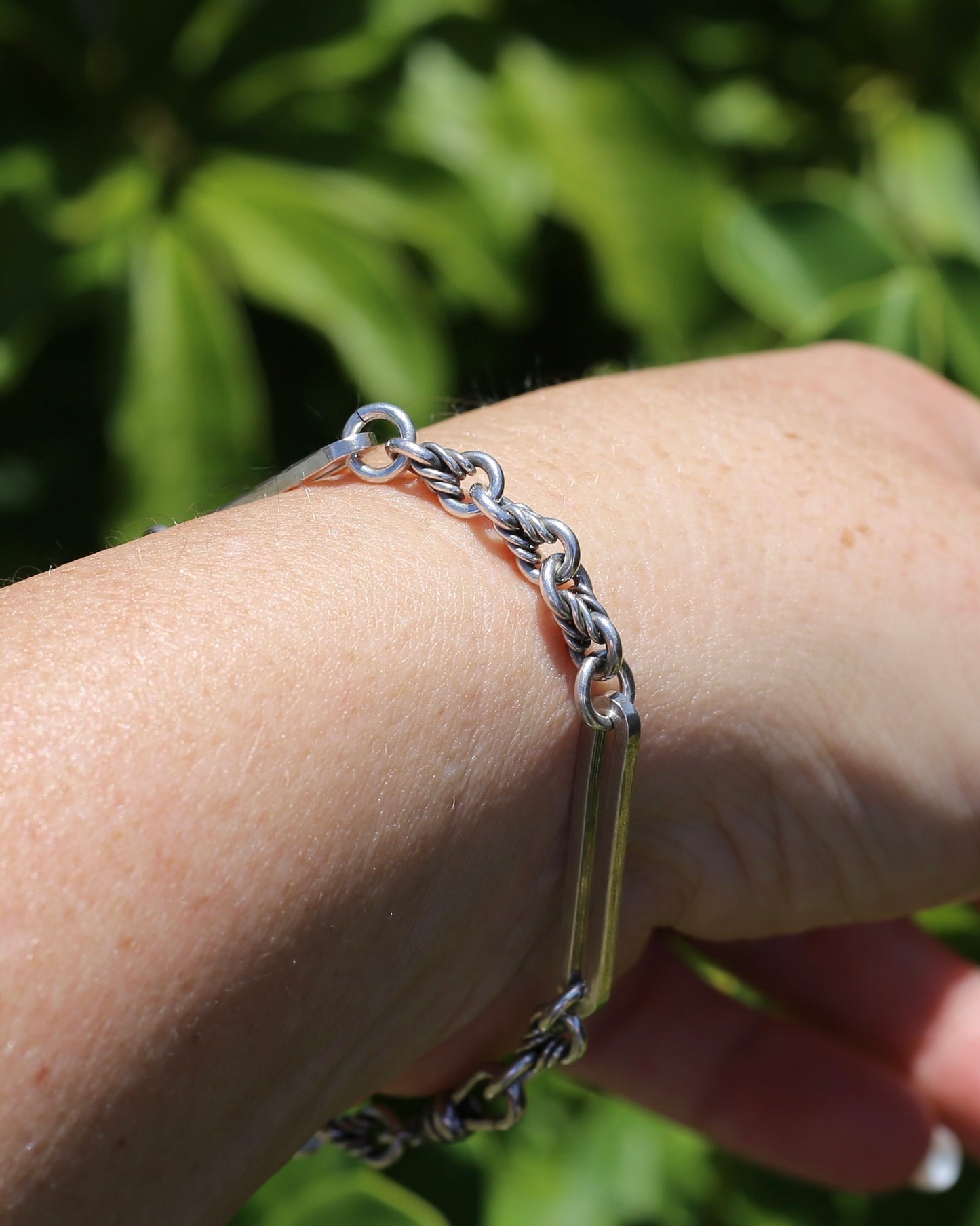 Love Link and Trombone Link Bracelet or Extender with Albert Clasp, Sterling Silver, 7.75 inches or 19.5cm, 11.88g