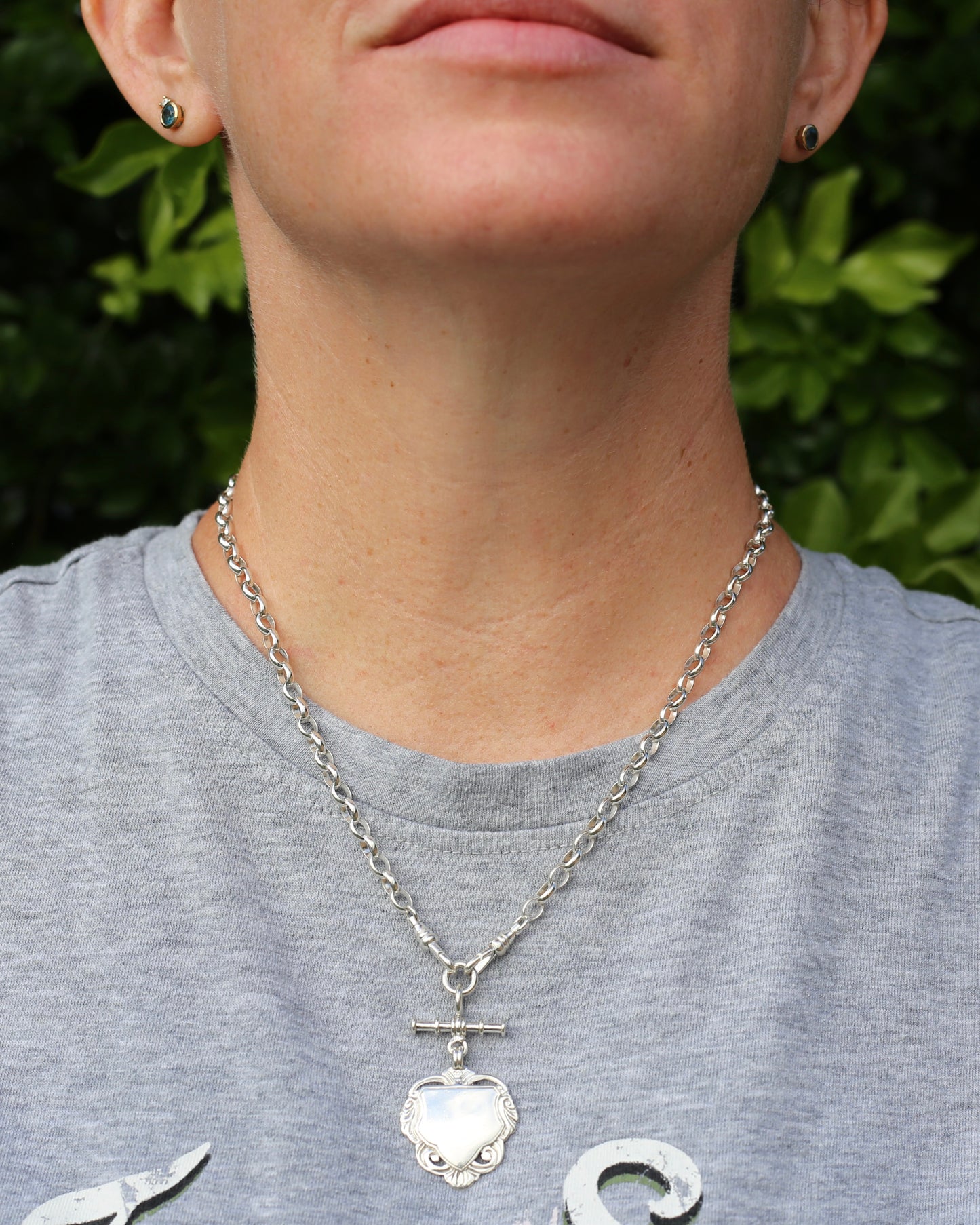 Vintage (likely Australian) Belcher Chain With Double Swivel Albert Clasps, T-bar and Fob, Sterling Silver, 47cm or 18.5 inches, 22.9g