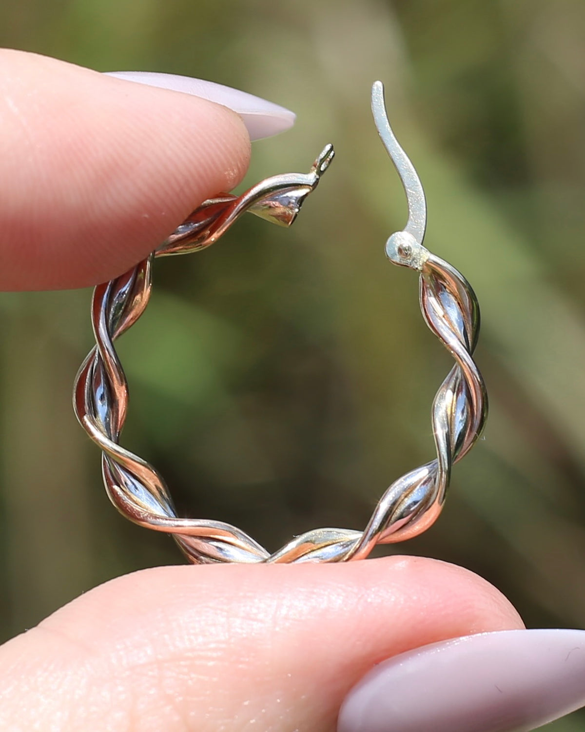 Tri-Colour Gold Twisted Hoop Earrings, 9ct Rose, Yellow and White Gold, 27.75mm, 2.73g