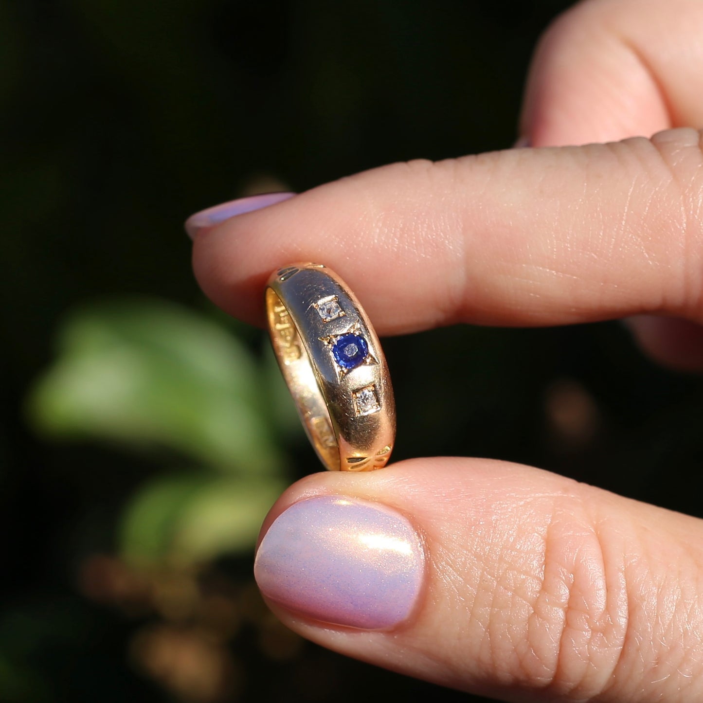 1896 Old Cut Sapphire and Diamond Gypsy Set Ring, 18ct Yellow Gold, size N or 6.75