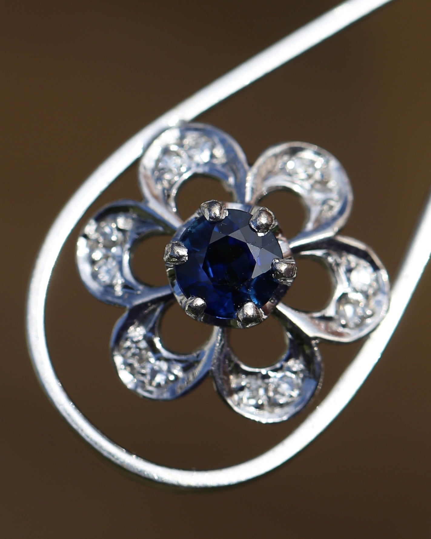 Vintage Natural Sapphire and Diamond Pendant, 18ct White Gold, 2.64g