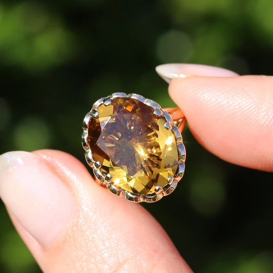 Gorgeous 1973 9ct Yellow Gold Ring with new 7.5ct Citrine Cocktail Ring, size N or 6.75