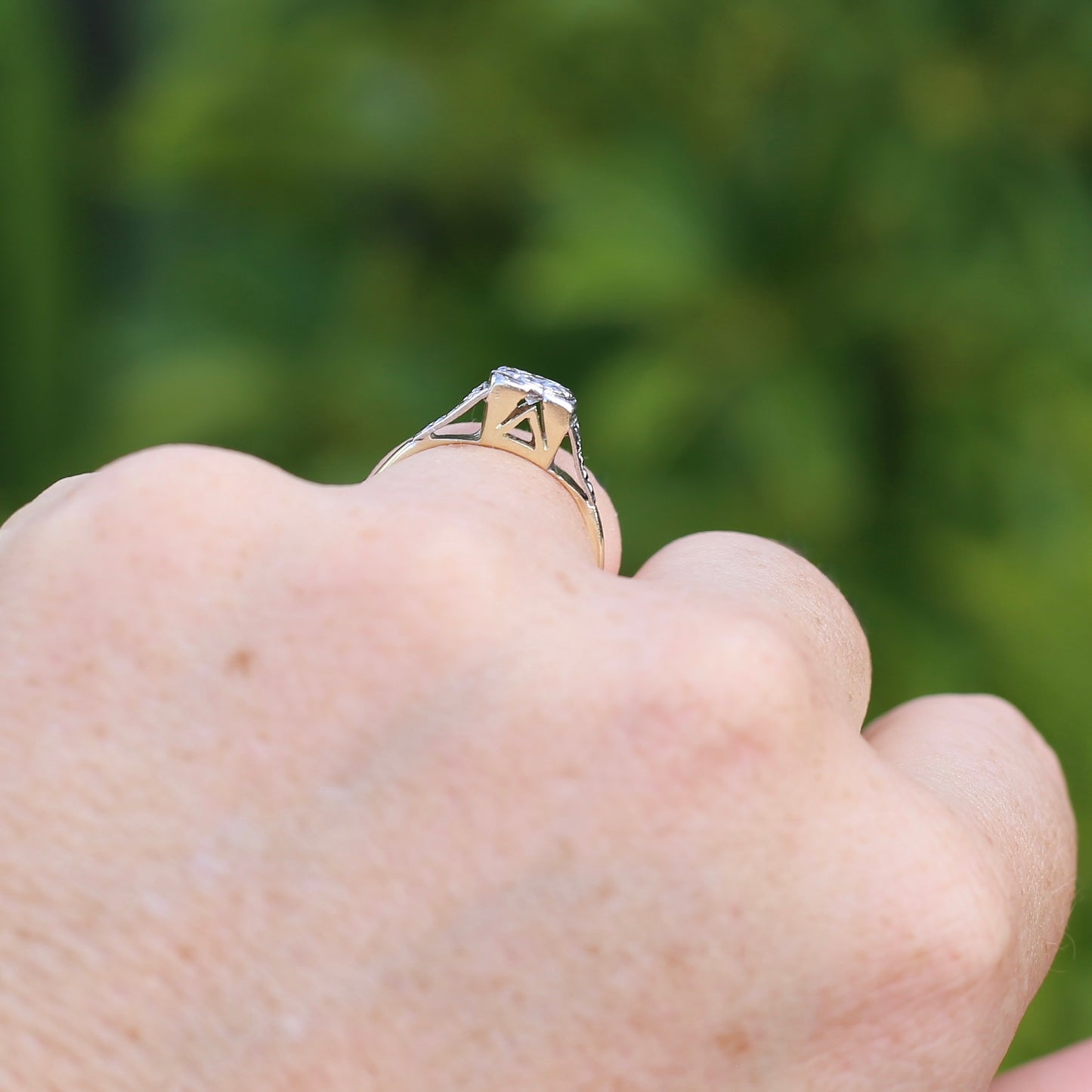 1930s Art Deco Inspired Platinum and 18ct Gold Solitaire Ring, size N or almost 6.75