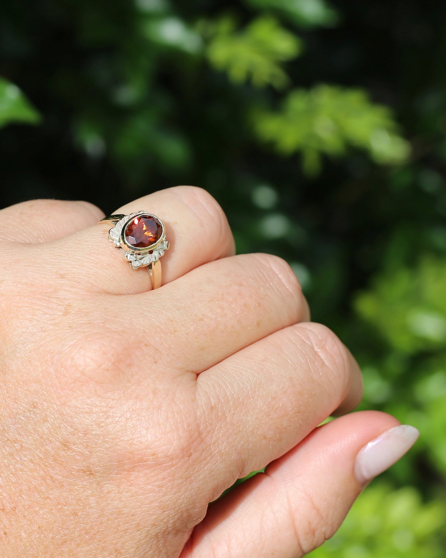 Custom Cut 3.54ct Oval Whiskey Brown Zircon, Bezel Set, 9ct Yellow Gold Birmingham Made 1994 Ring, size P or 7.75