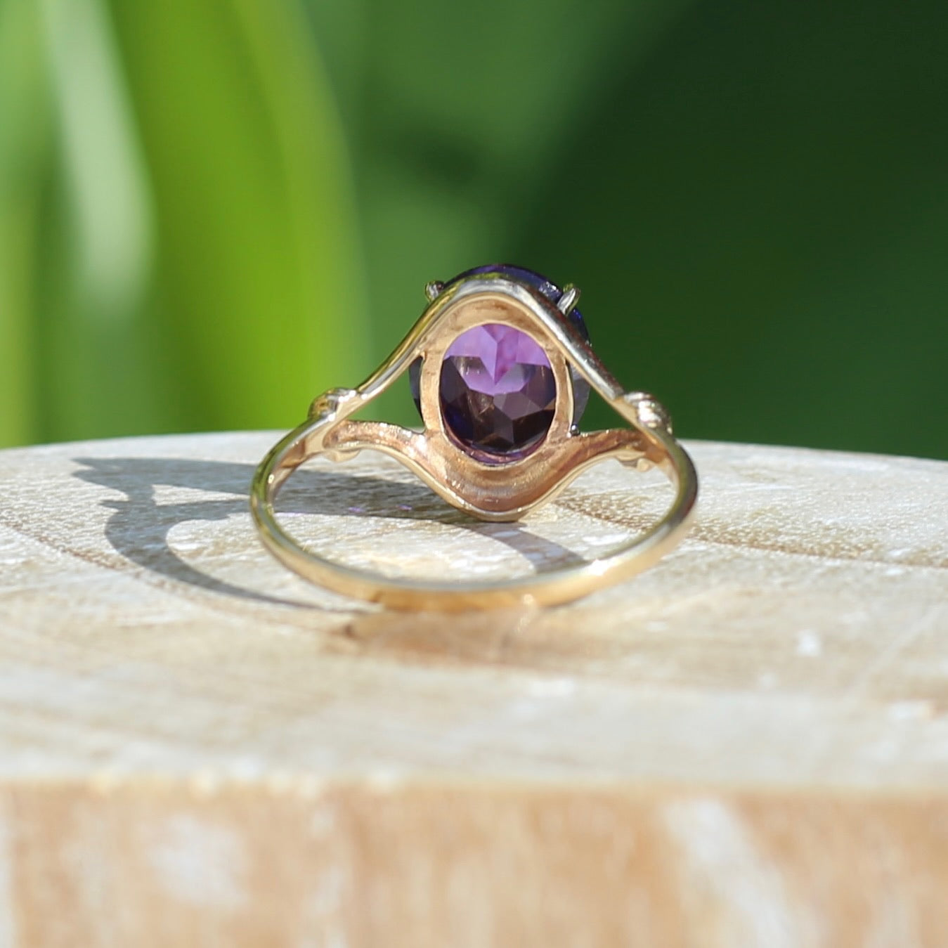 3.85ct Oval Purple Sapphire Solitaire, 9ct Yellow Gold size 9 or just under S