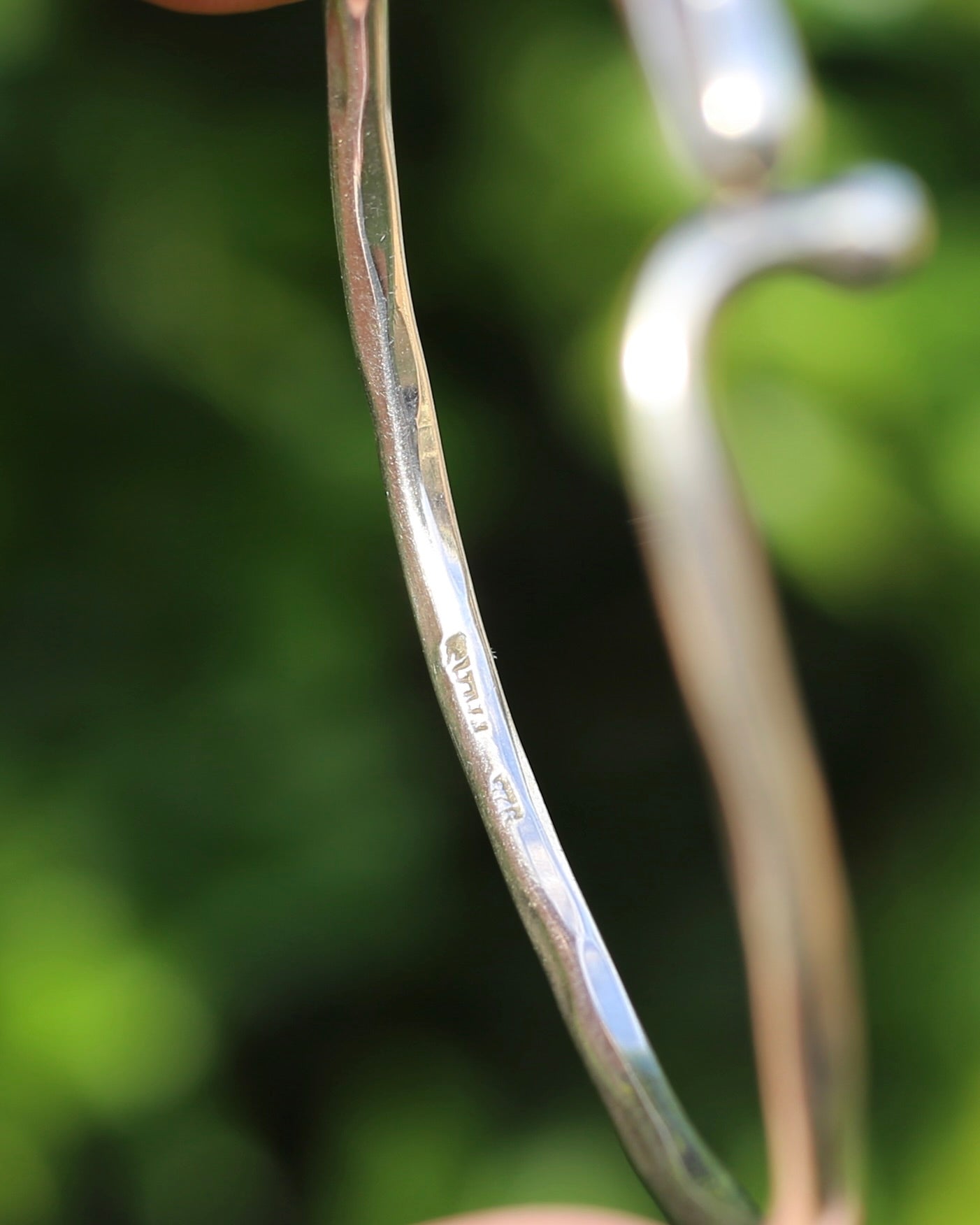 Hammered Finish Sterling Silver Bracelet with Nail Type Closure, Sterling Silver, 16.8g
