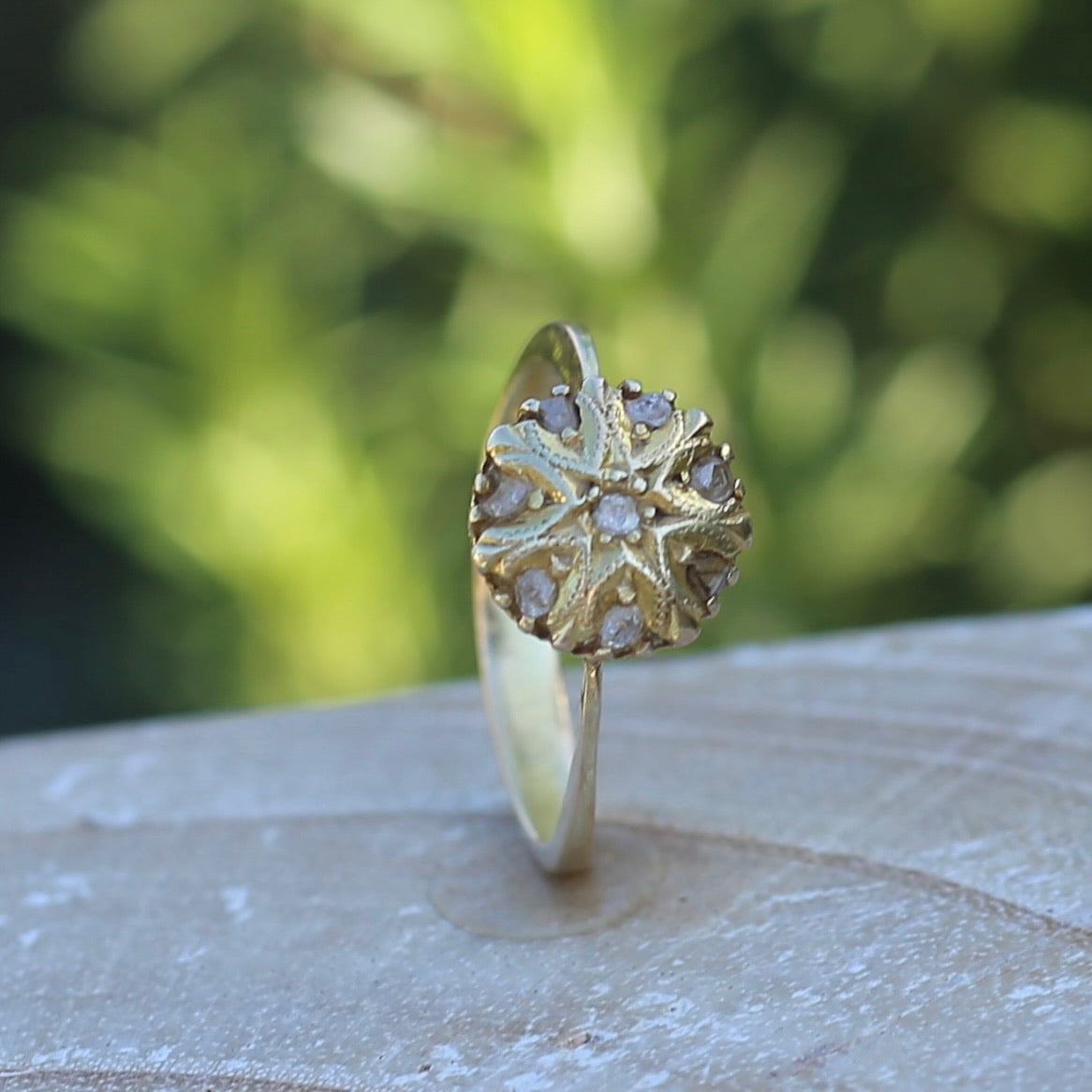 Rustic Handmade Likely Victorian Rose and Table Cut Diamond & Quartz Ring, approx 12ct Yellow Gold, size T or 9.5