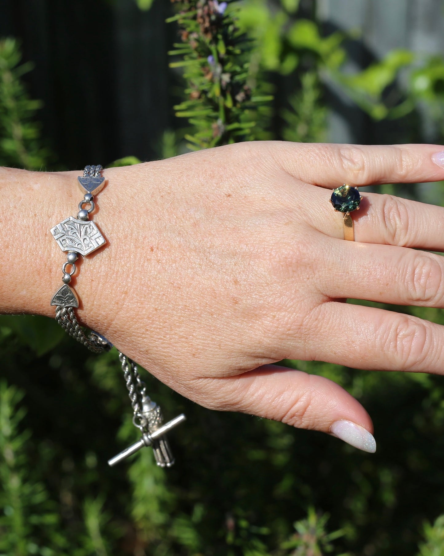 Amazing 1884 Silver Albertina with T-bar and Tassel, 19.5cm or just over 7.5 inches to jump ring, 20.4g