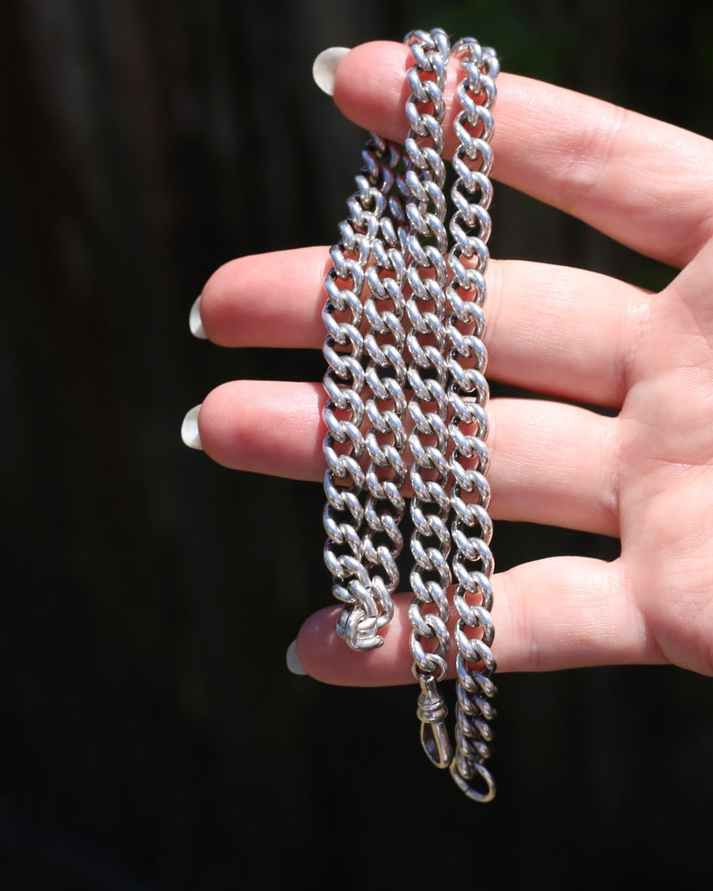 Vintage Silver Albert Chain, Likely American Made,  Swivel Albert Clasp, Sterling Silver, 50cm on 19.75 inches, 61.5g