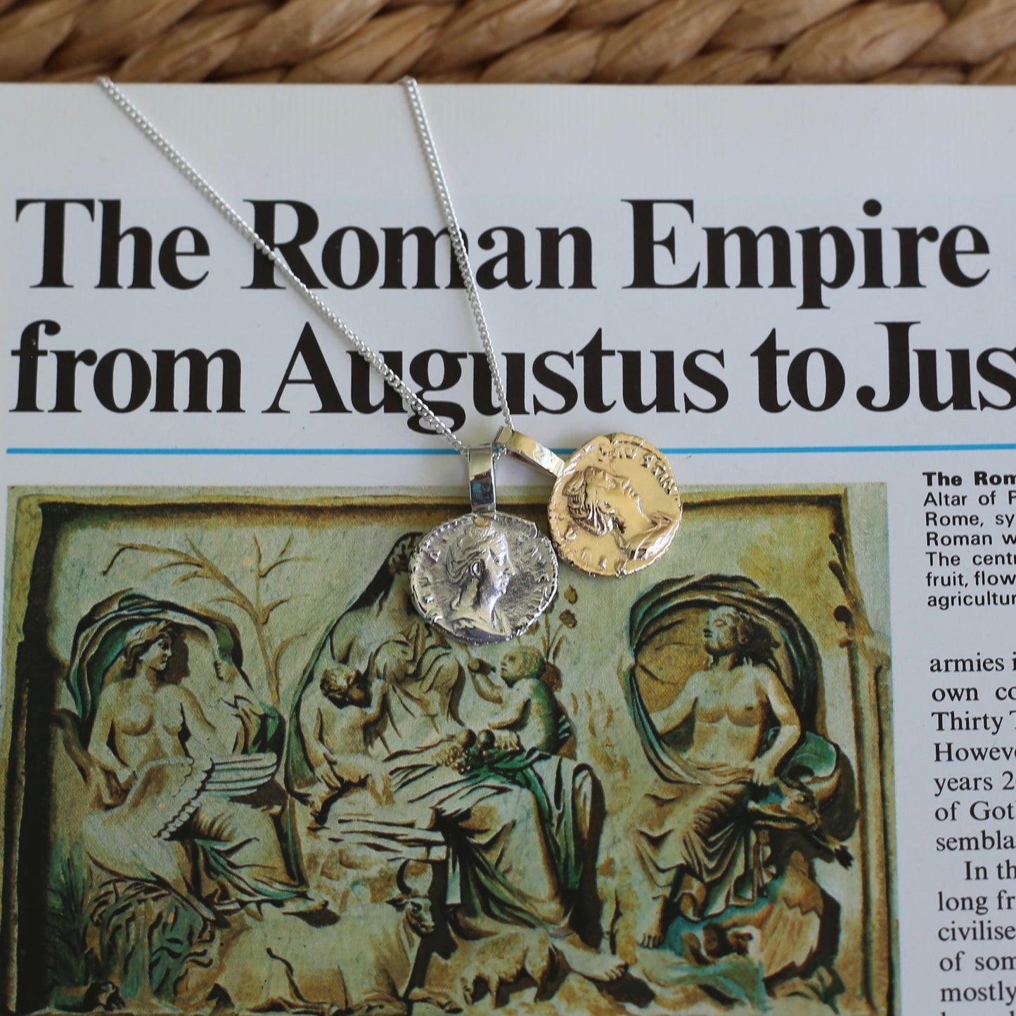 Faustina the Elder Coin Pendant,Cast From a 141-161AD Silver Denarius, avail in  Silver and Gold