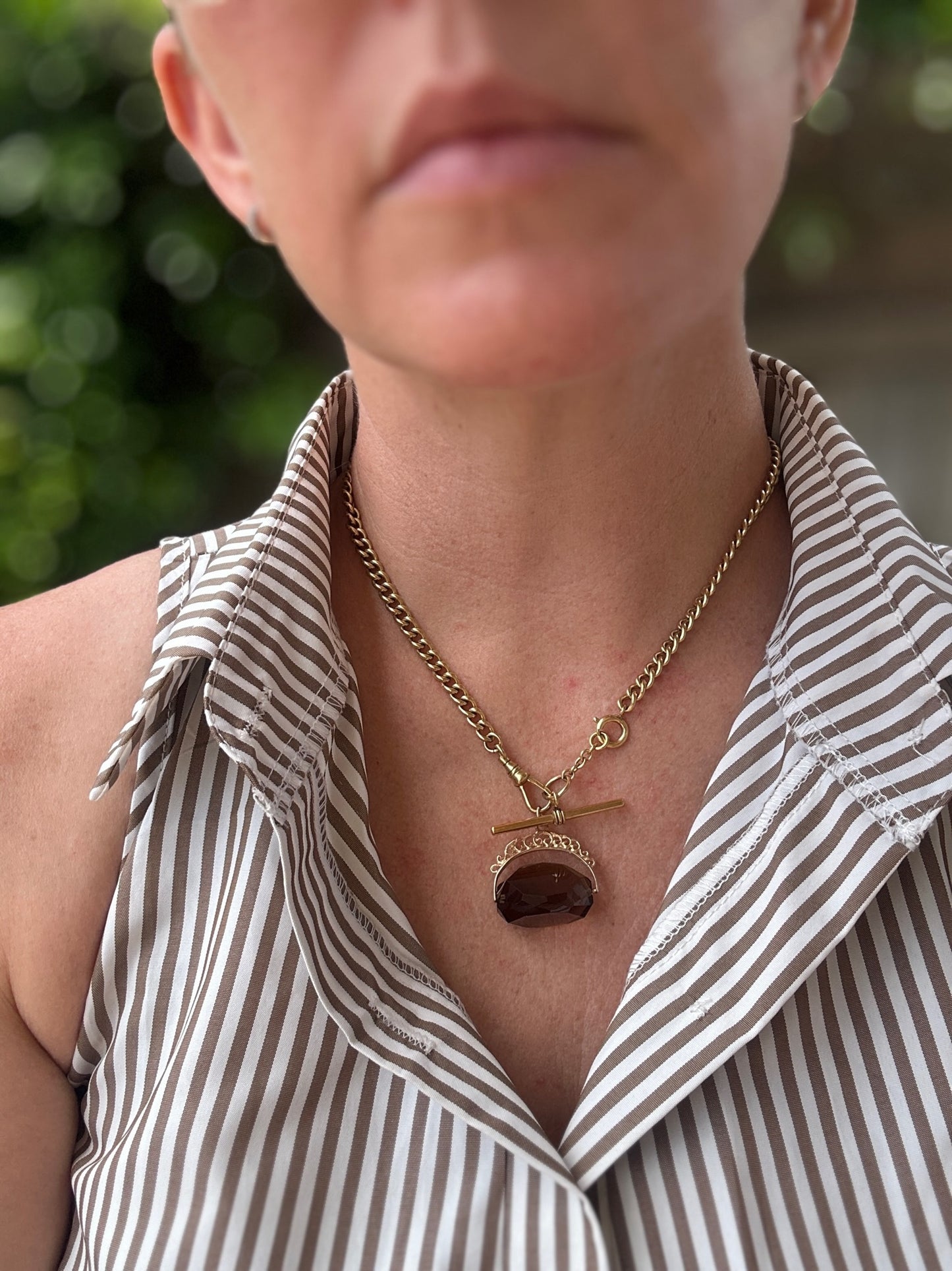 1975 Made Smoky Quartz Spinner Pendant, 9ct Yellow Gold, 8.99g