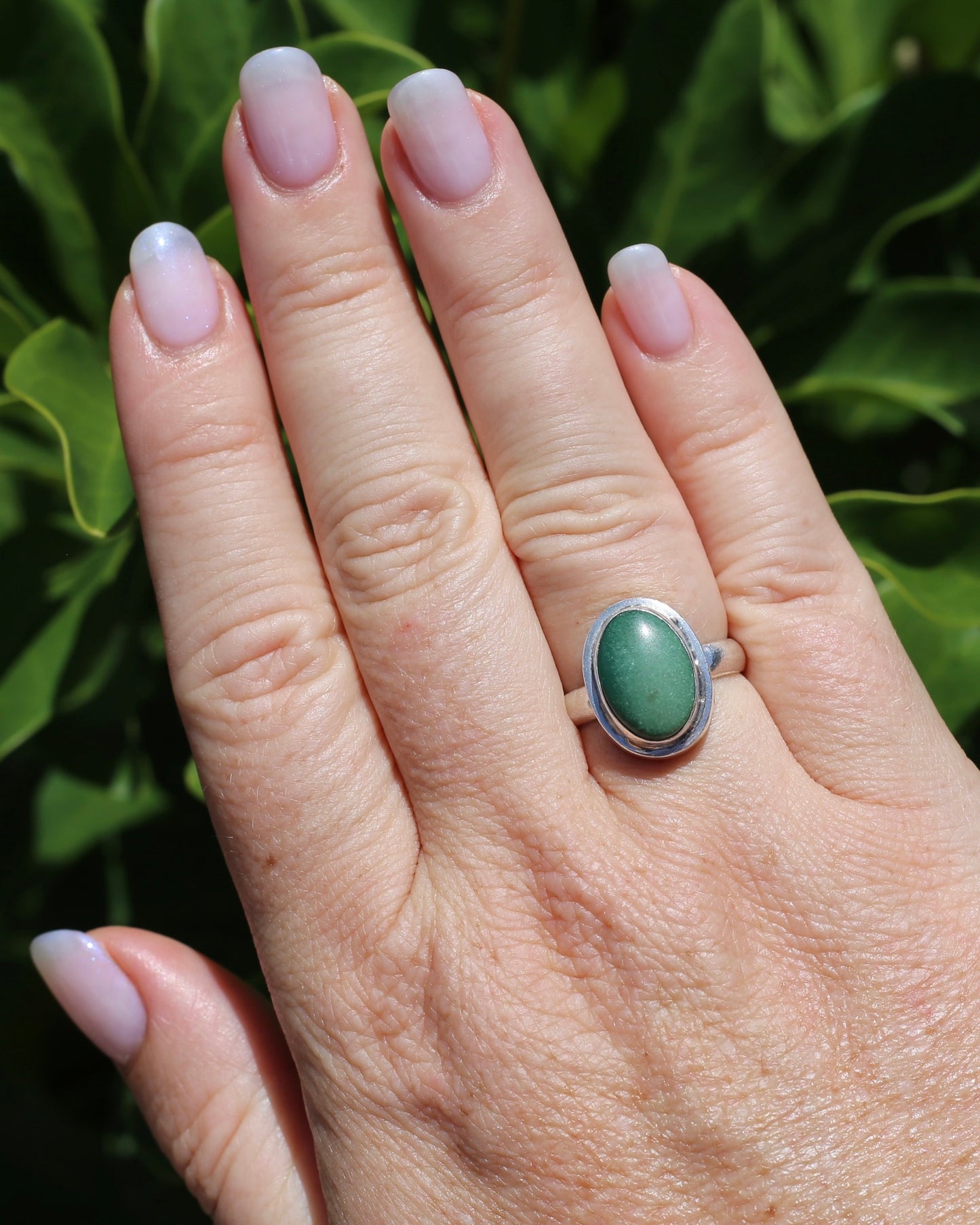 Natural Green Turquoise Bezel Set Ring, Sterling Silver, size P or 7.5, 6.0g