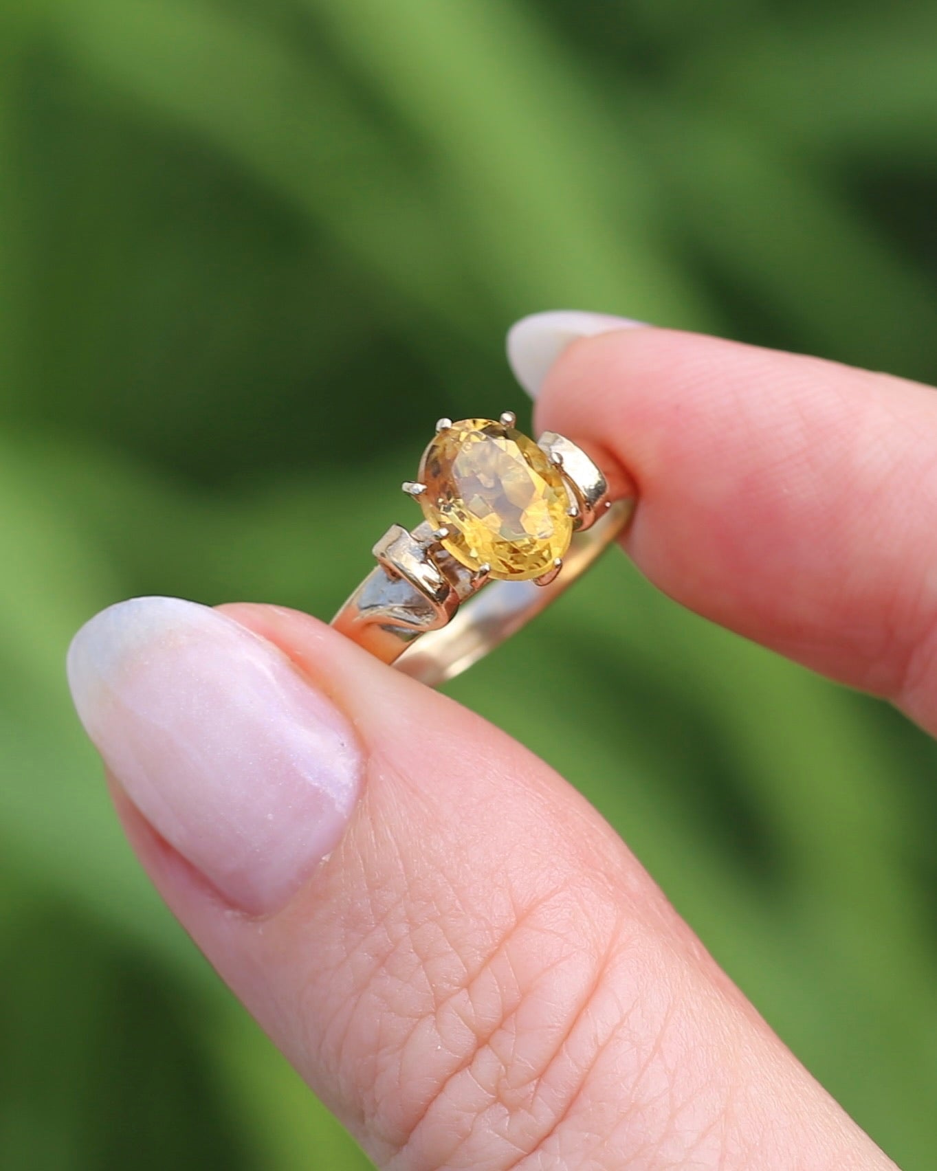 Vintage Hand Cut Oval Citrine Ring, 9ct Yellow Gold, size P or 7.5
