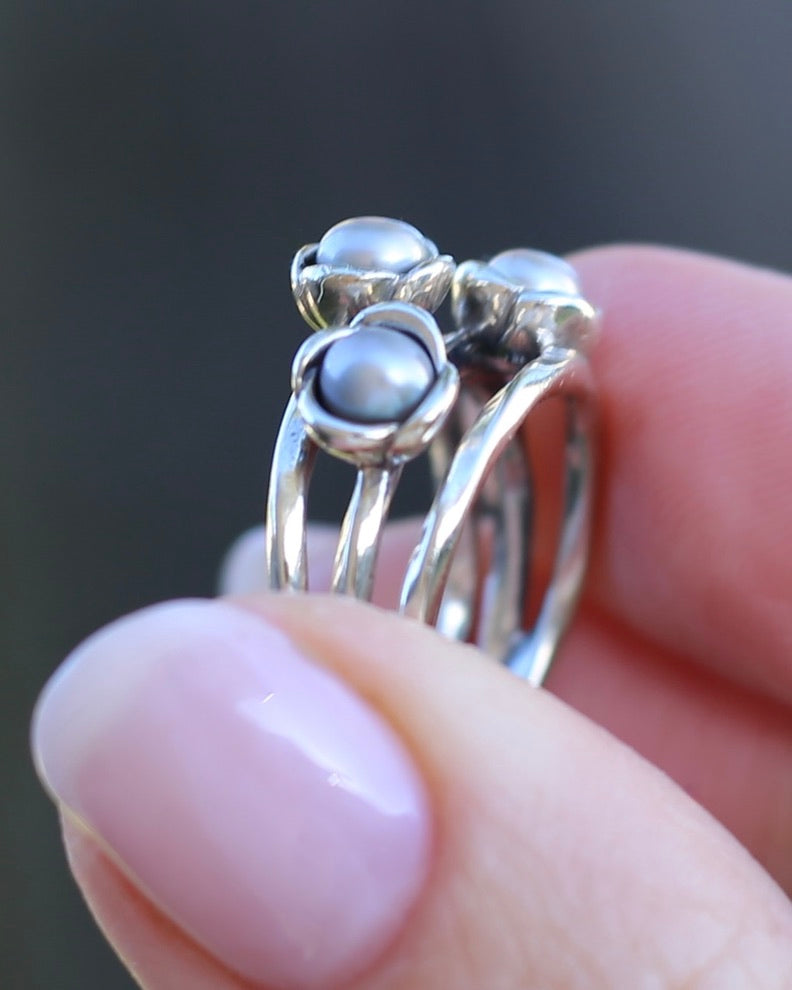 Grey Cultured Pearl Ring, Sterling Silver, size N or just over 6.5, 5.88g