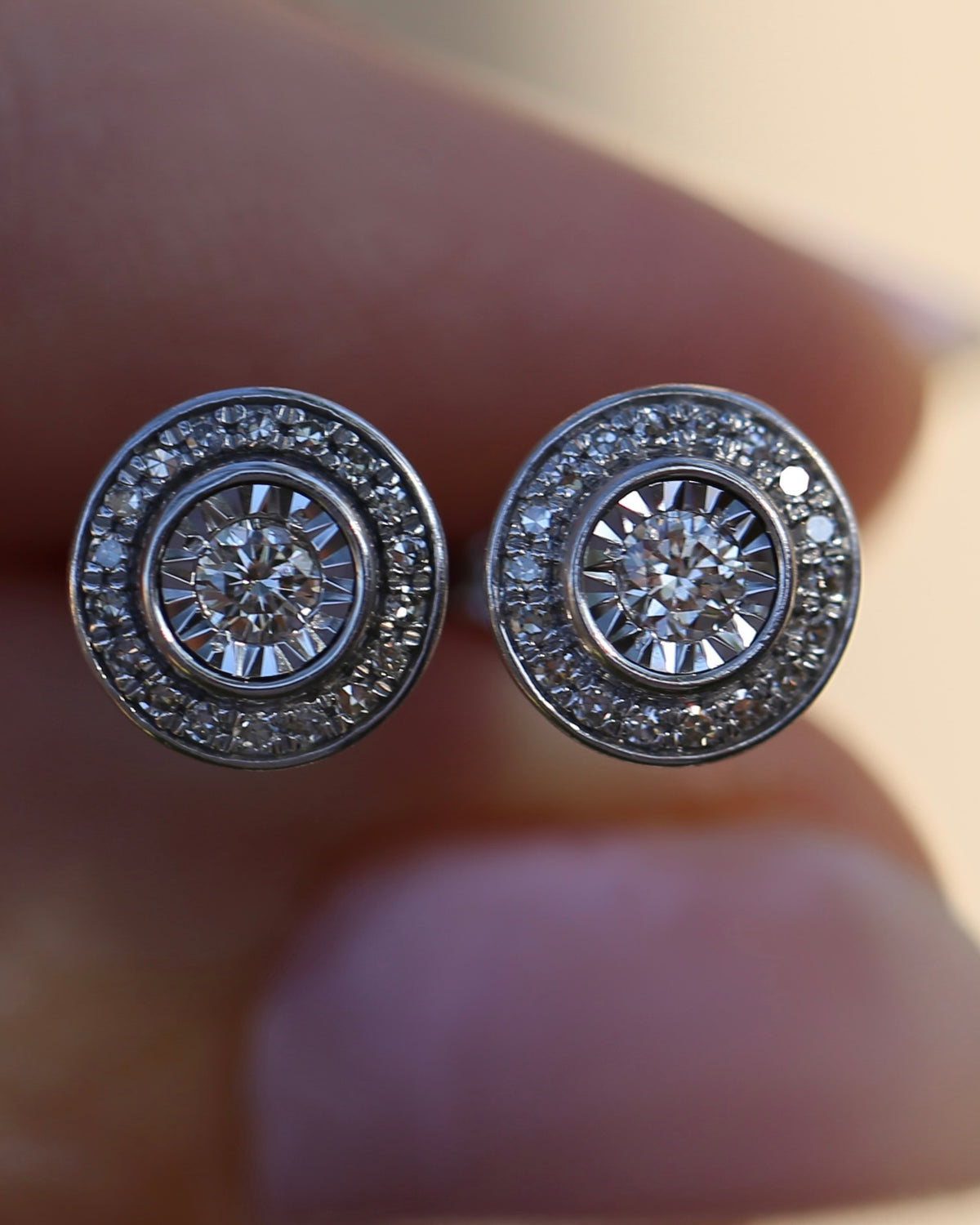 Natural Diamond Cluster Target Studs, 9ct White Gold, 7.5mm wide, 1.38g