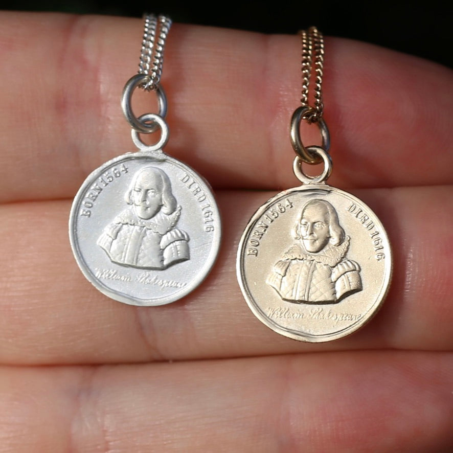 PRE-ORDER until Monday 18th Nov. The Bard - A Replica Pendant of a Token Memorialising the Life of Shakespeare, Silver and Gold.