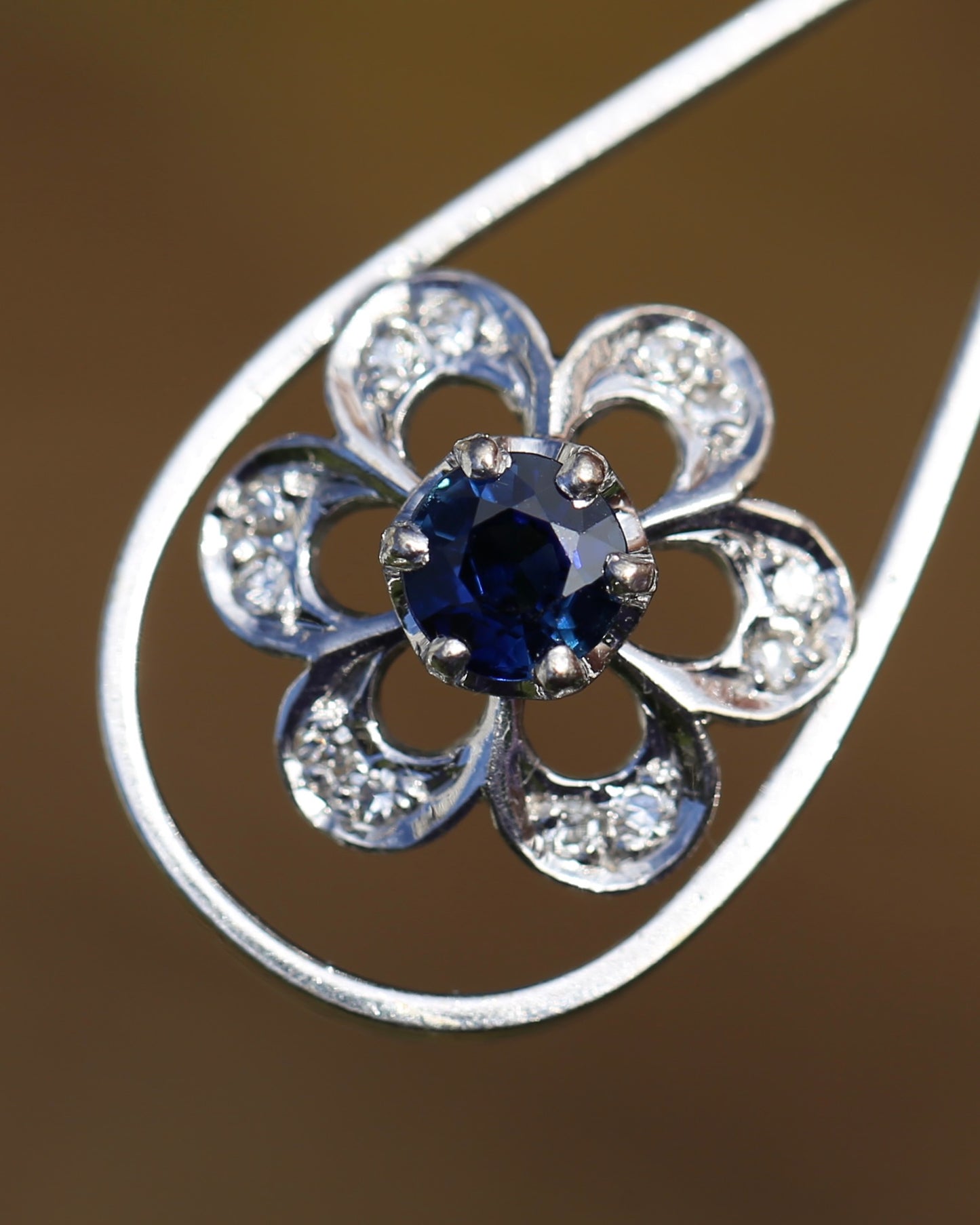 Vintage Natural Sapphire and Diamond Pendant, 18ct White Gold, 2.64g