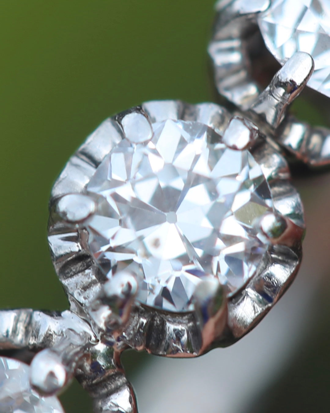 Circa 1930s Transitional Cut Diamond Trilogy with Kozibe Effect, Platinum, size L or 5.75, 2.68g, with valuation