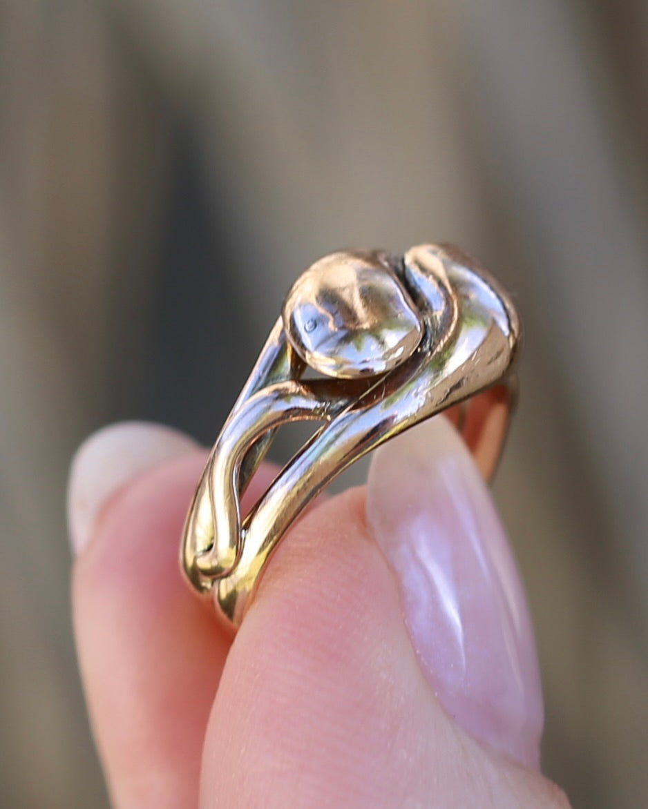 Antique 1907 Birmingham Made Double Snake Ring, 9ct Old Rosey Gold, size I1/2 or 4.5, 3.22g