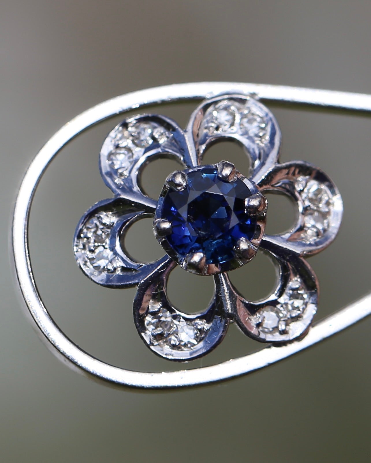 Vintage Natural Sapphire and Diamond Pendant, 18ct White Gold, 2.64g