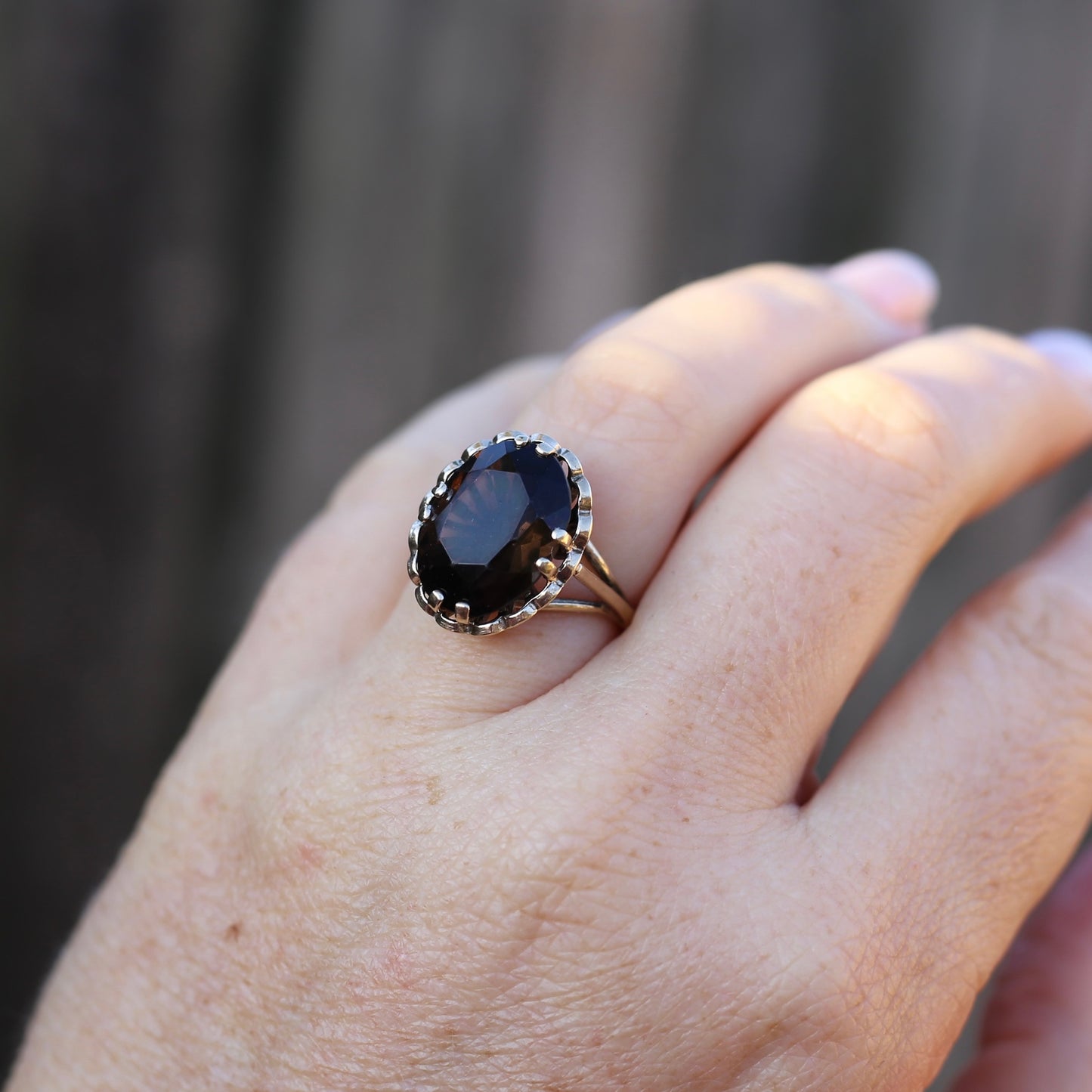 Gorgeous 1973 7.5ct Smoky Quartz Cocktail Ring, size N or 6.75