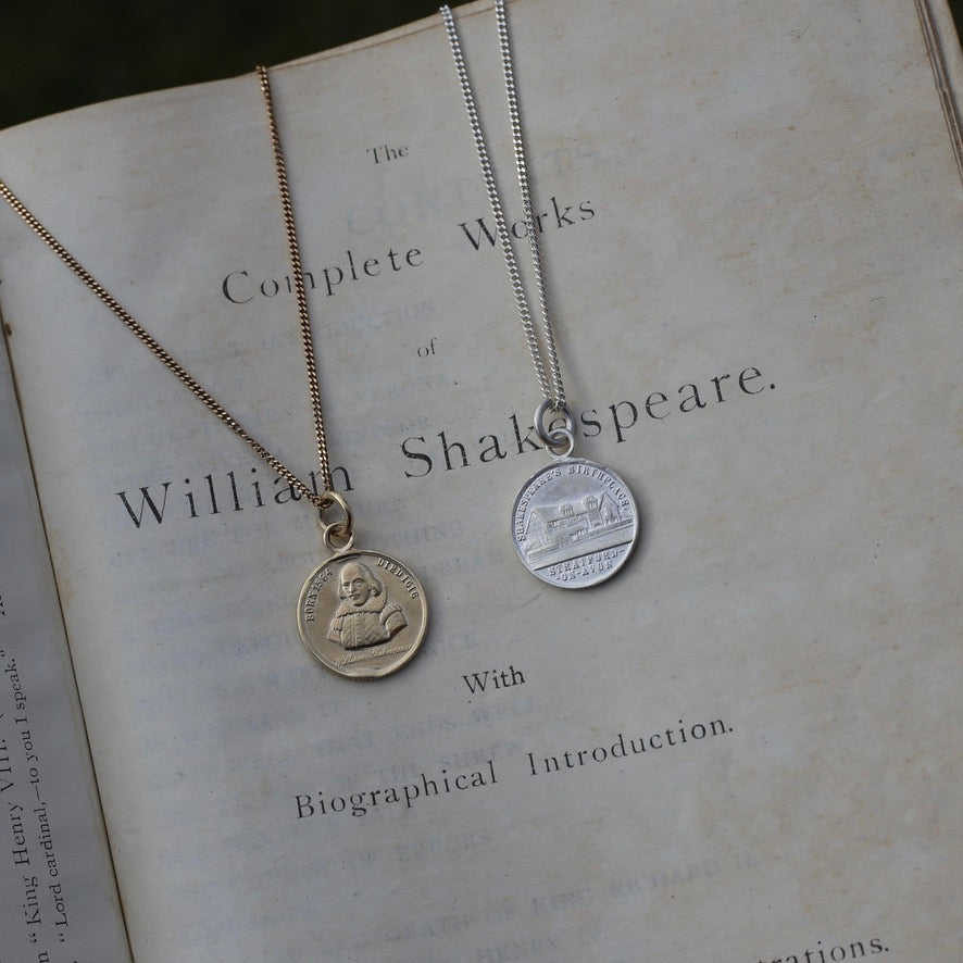 PRE-ORDER until Monday 18th Nov. The Bard - A Replica Pendant of a Token Memorialising the Life of Shakespeare, Silver and Gold.