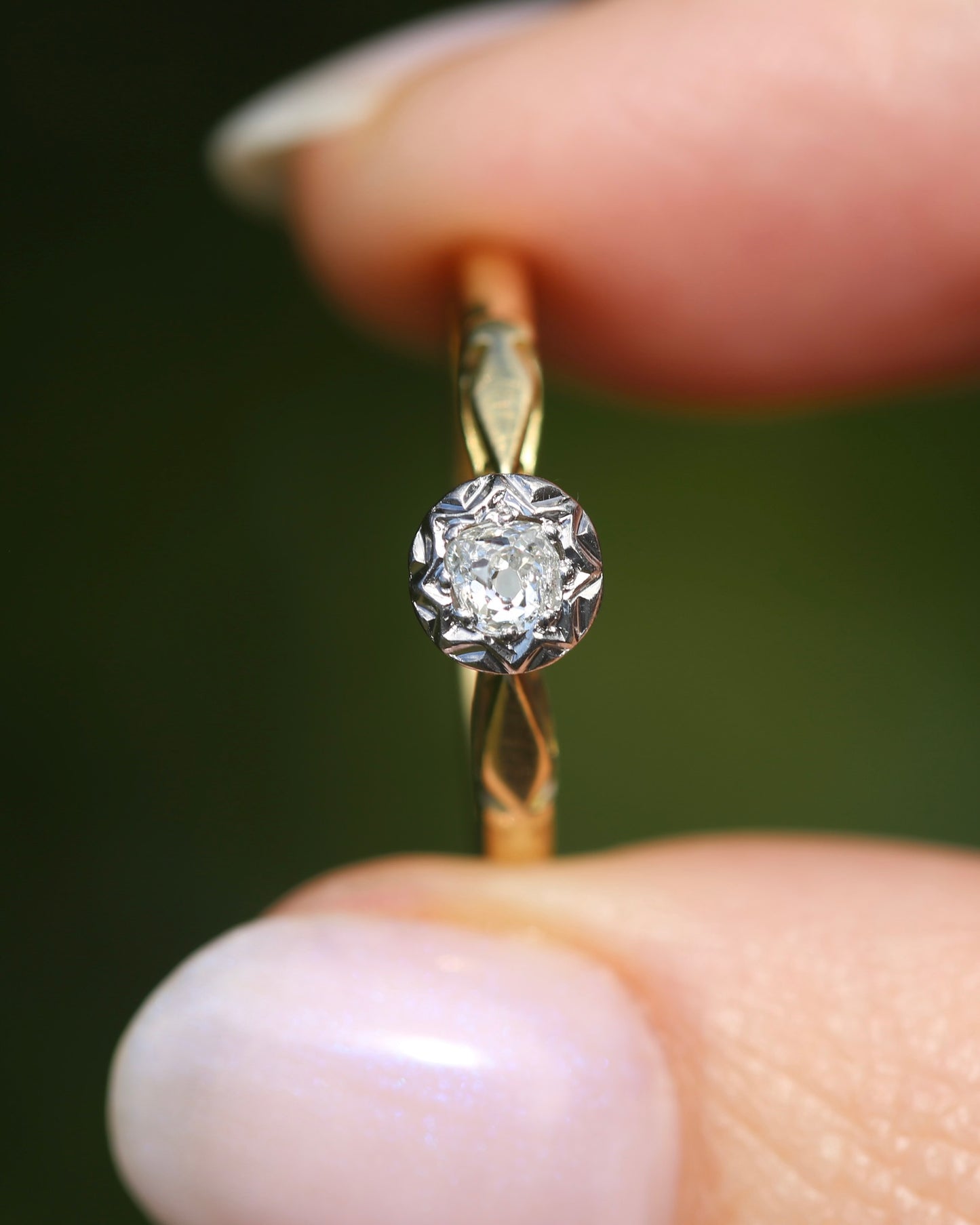 Circa 1930s Old Cut Solitaire, 18ct Yellow Gold and Diamond, size 7 or N1/2