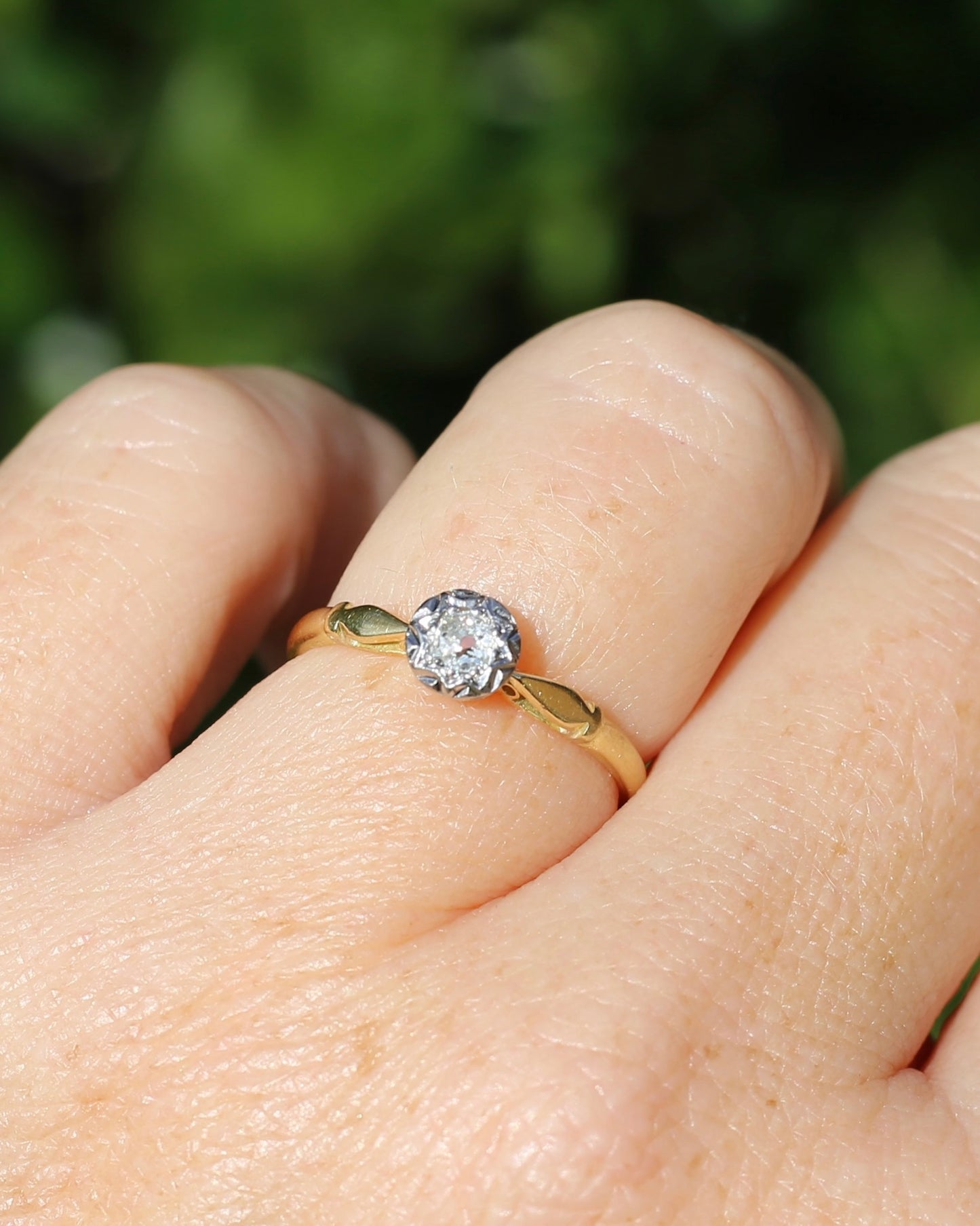 Circa 1930s Old Cut Solitaire, 18ct Yellow Gold and Diamond, size 7 or N1/2