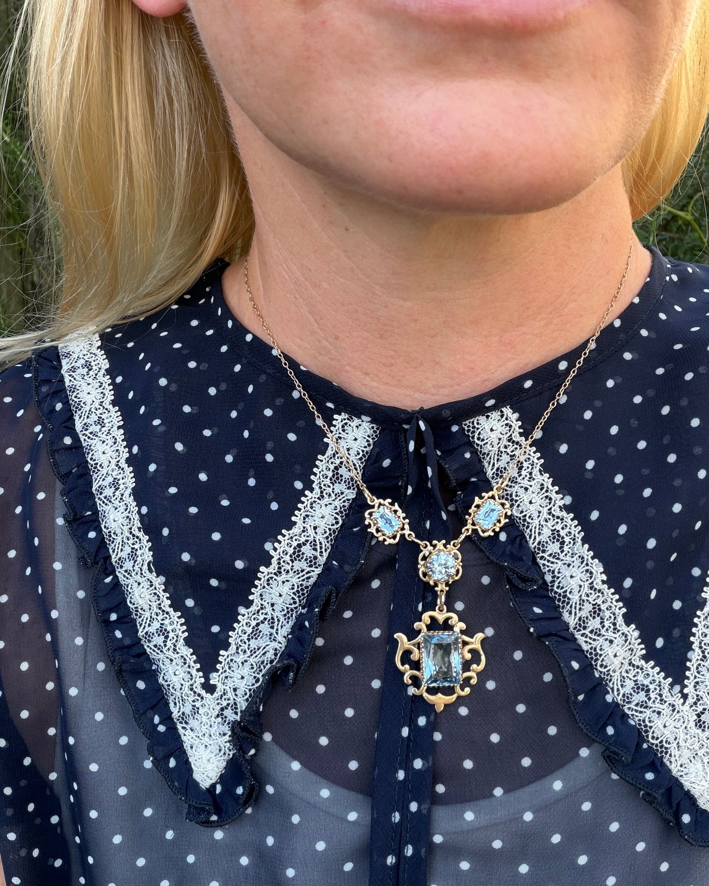 Vinitique Blue Spinel Necklace, 9ct Yellow and Old Rosey Gold, 42cm or 16.5 inches, 9.56g