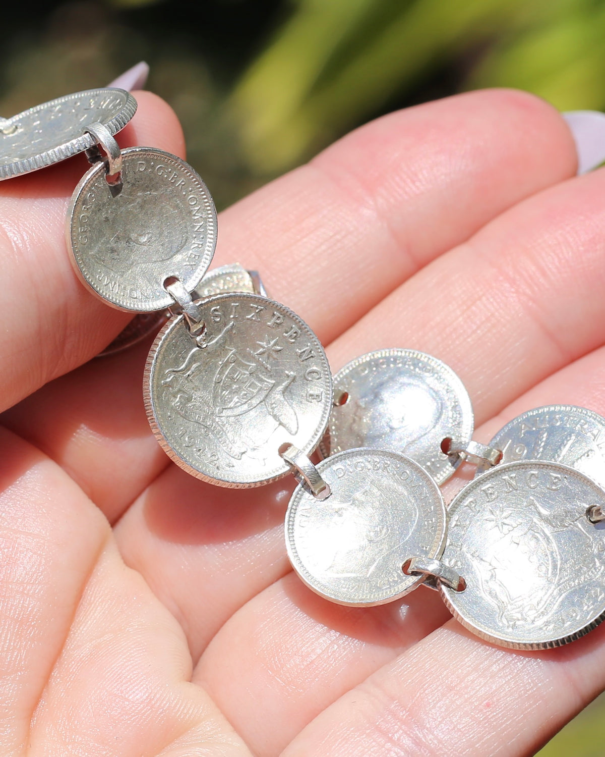 WWII Lucky Sixpence and Threepence Bracelet - coins 1938, 1942, 1943, 1944, 92.5% silver, 17.5cm or just under 7 inches, 19.83g