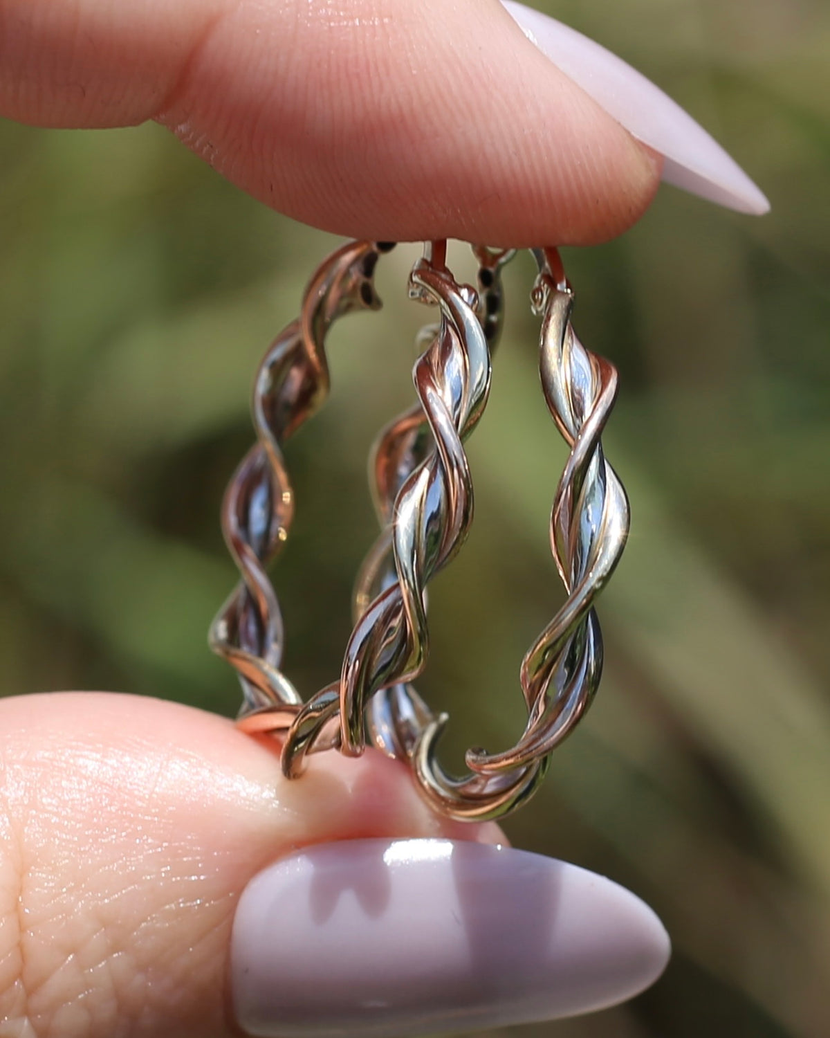 Tri-Colour Gold Twisted Hoop Earrings, 9ct Rose, Yellow and White Gold, 27.75mm, 2.73g
