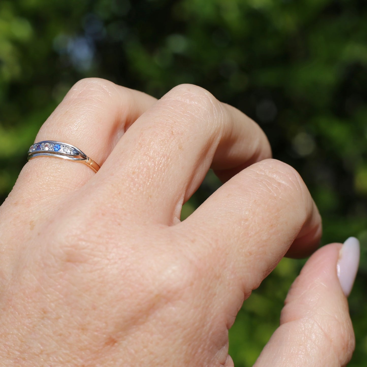 1930s 15ct Gold and Platinum 5 Stone Spinel Ring, 15ct Yellow Gold & Platinum, size M1/2 or 6.5