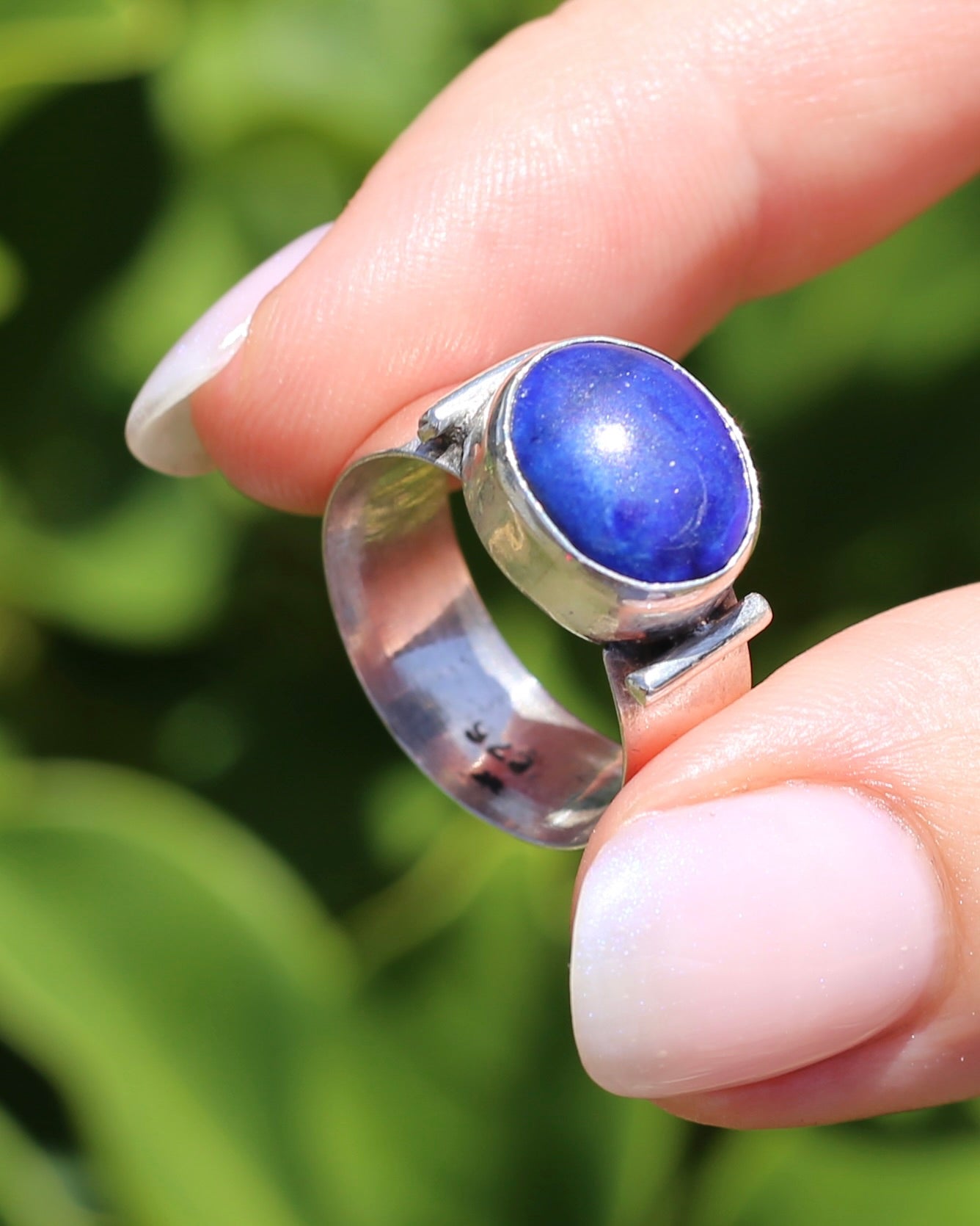 East West Set Oval Lapis Lazuli, Sterling Silver, size P or 7.5 fits about N-N1/2 due to width, 6.12g