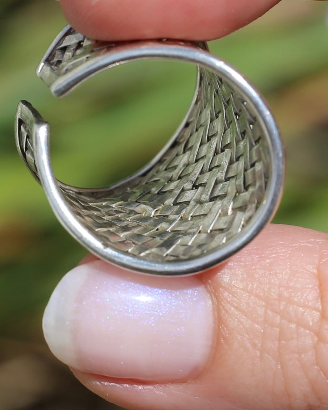 Woven Silver Cuff Ring, Sterling Silver, currently fits like a size P1/2 or Q - but easily sizeable, 8.2g