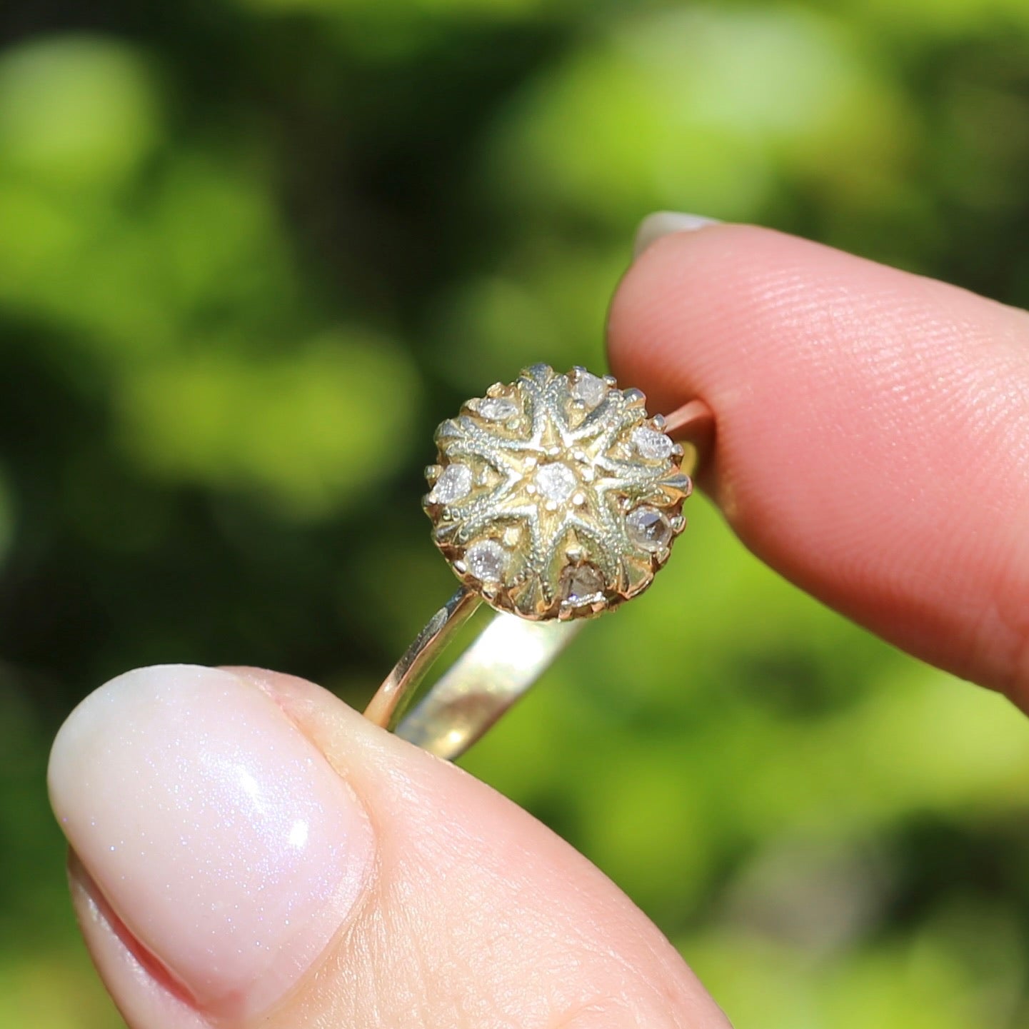 Rustic Handmade Likely Victorian Rose and Table Cut Diamond & Quartz Ring, approx 12ct Yellow Gold, size T or 9.5