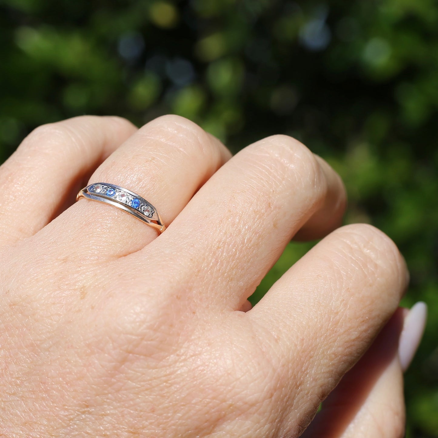 1930s 15ct Gold and Platinum 5 Stone Spinel Ring, 15ct Yellow Gold & Platinum, size M1/2 or 6.5