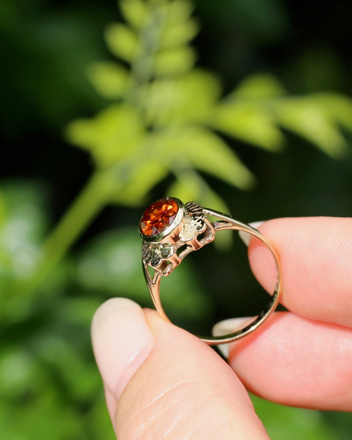 Custom Cut 3.54ct Oval Whiskey Brown Zircon, Bezel Set, 9ct Yellow Gold Birmingham Made 1994 Ring, size P or 7.75