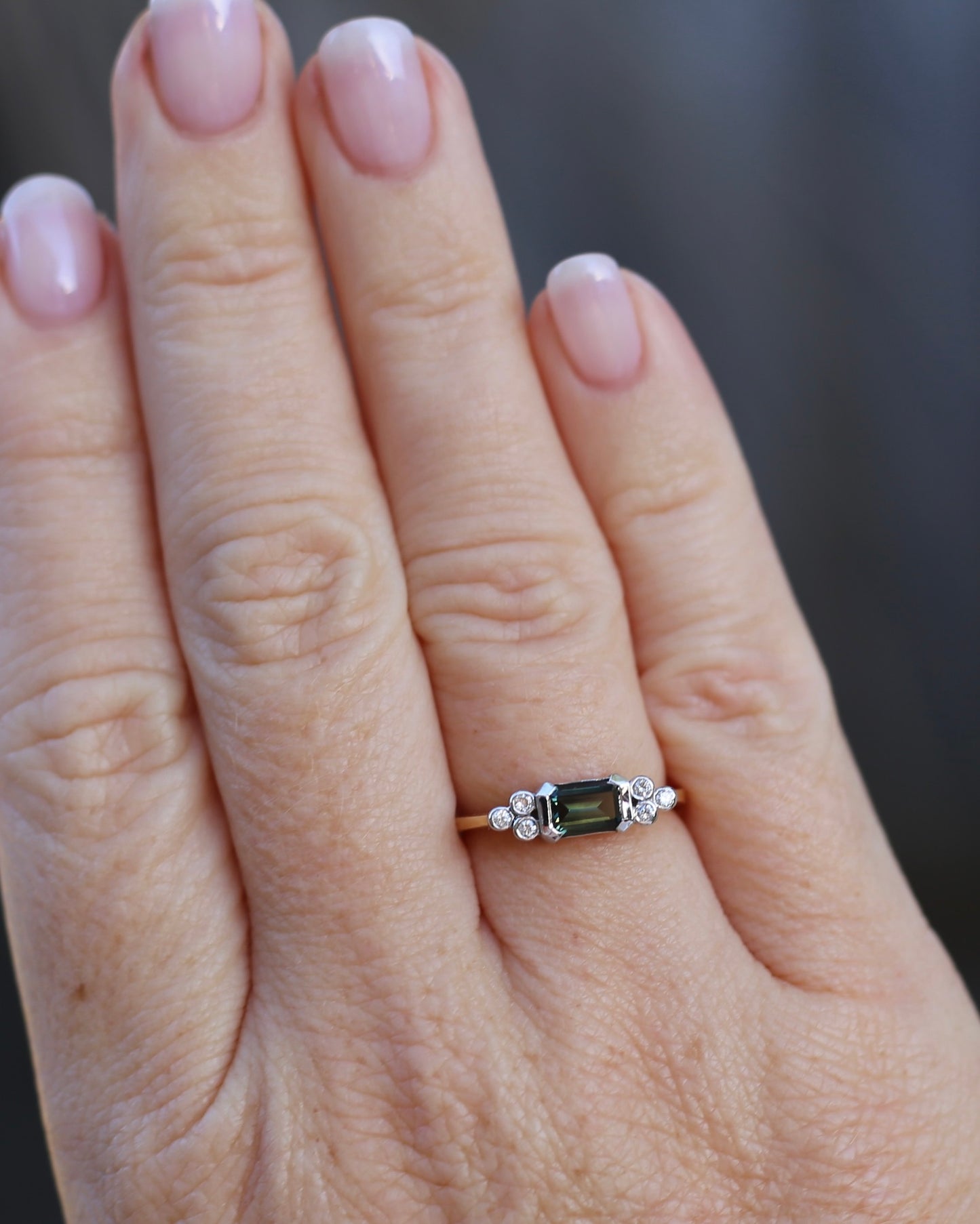 Vintage East West Set Natural Sapphire and Diamond Ring, 18ct Yellow and White Gold, size O or 7.25, 3.36g, with valuation