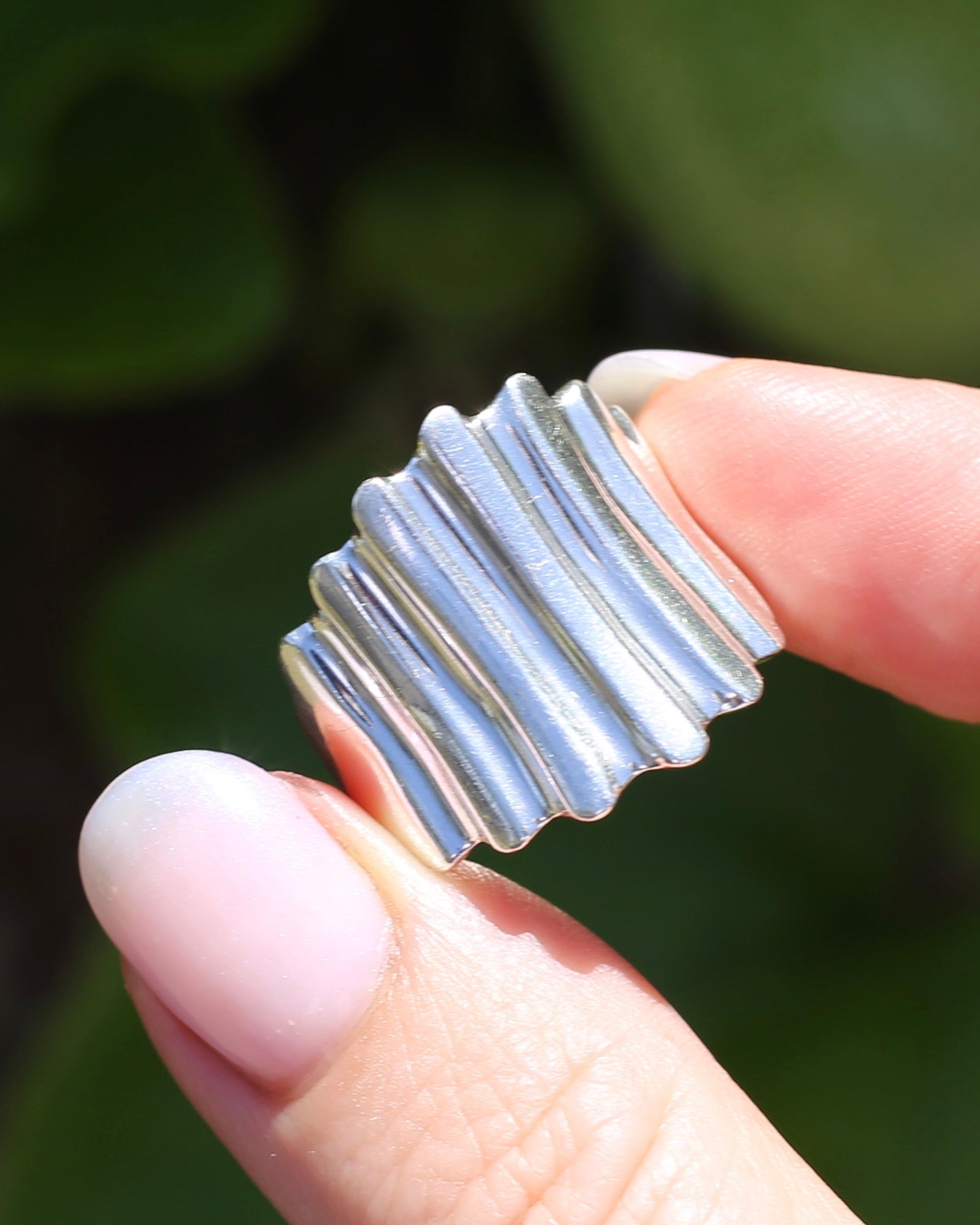 Architectural Corrugated Silver Ring, Sterling Silver, size R or 8.5, 9.42g