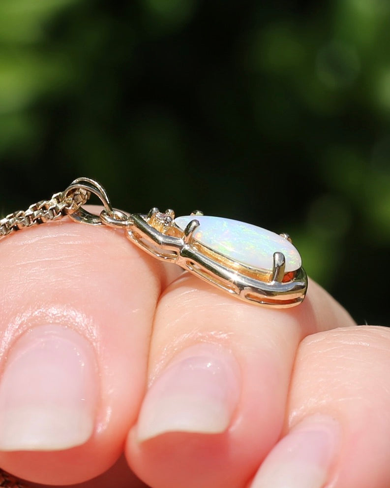 Pear Crystal Opal and Diamond Pendant, 10ct Yellow Gold, 1.5g