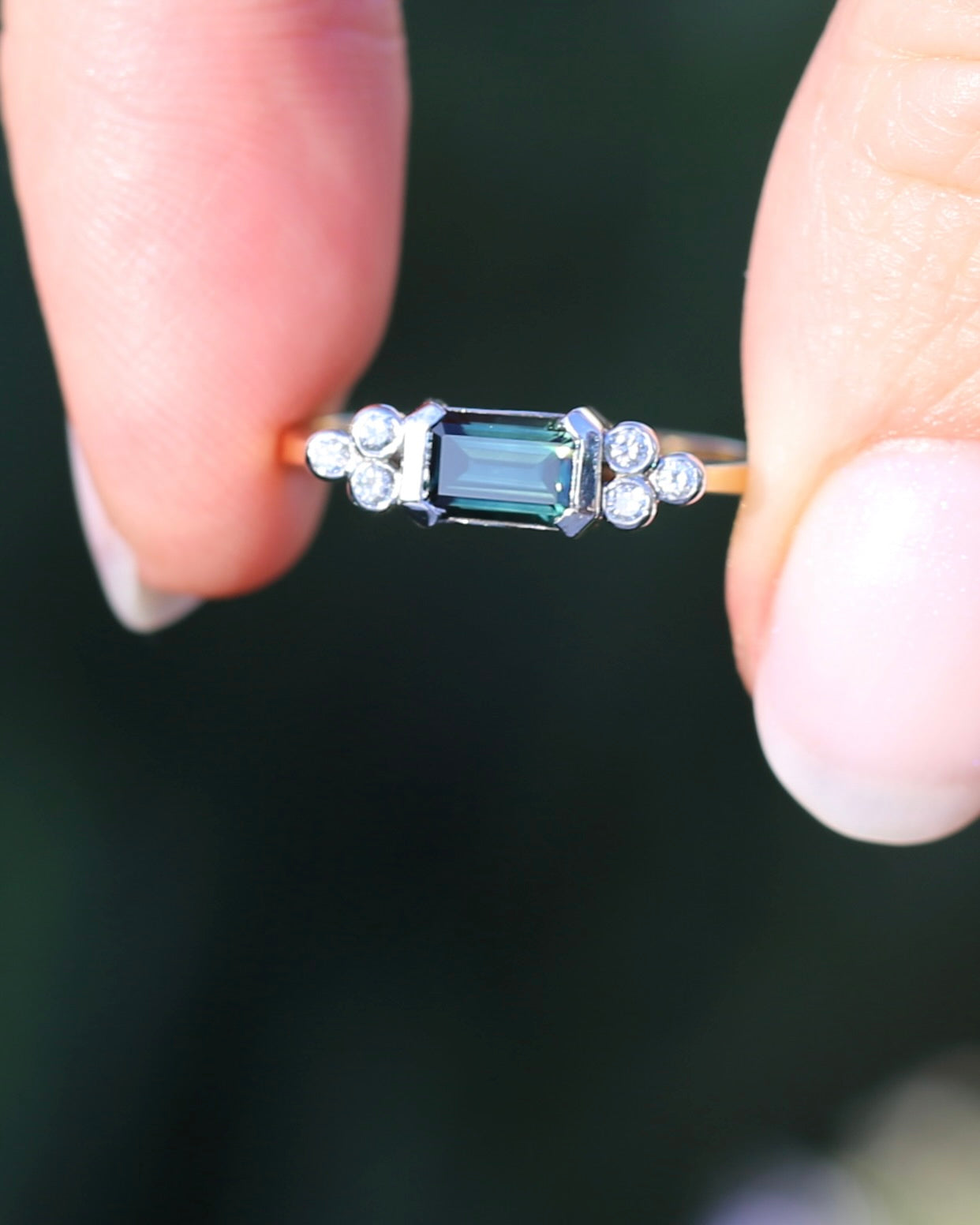 Vintage East West Set Natural Sapphire and Diamond Ring, 18ct Yellow and White Gold, size O or 7.25, 3.36g, with valuation