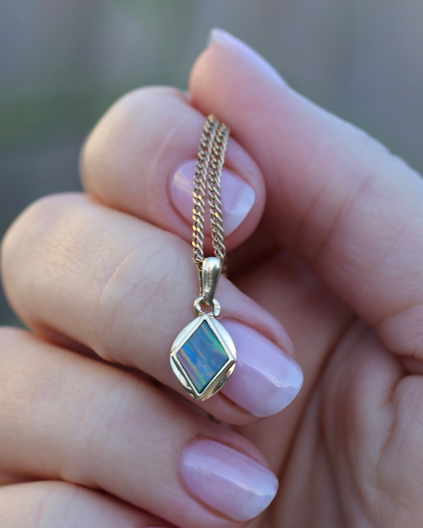 Bezel Set Solid Opal Diamond Shaped Pendant, 14ct Yellow Gold, 0.88g